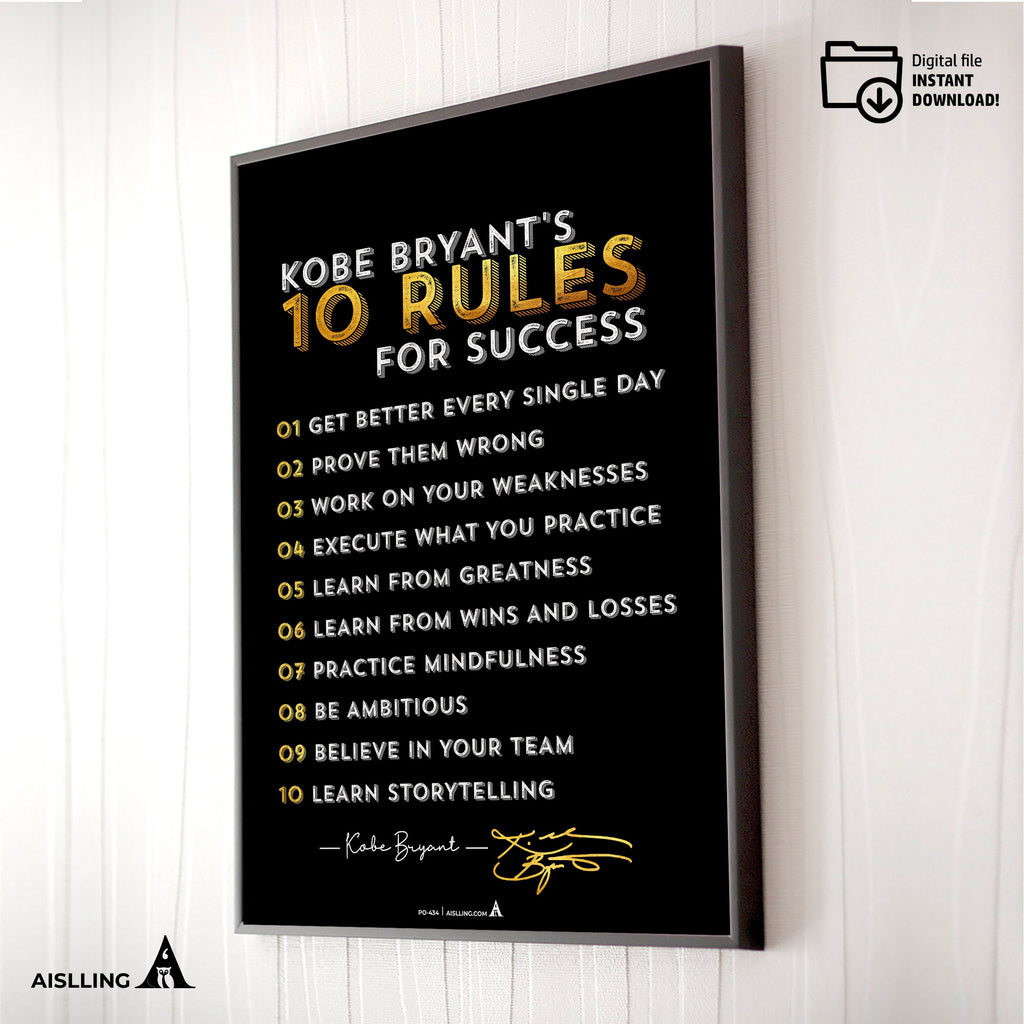 Aislling — Minimalist Mamba Mentality Quote, Kobe Bryant’s 10 Rules for Success Poster, NBA Black Mamba Bas... | Aislling printable