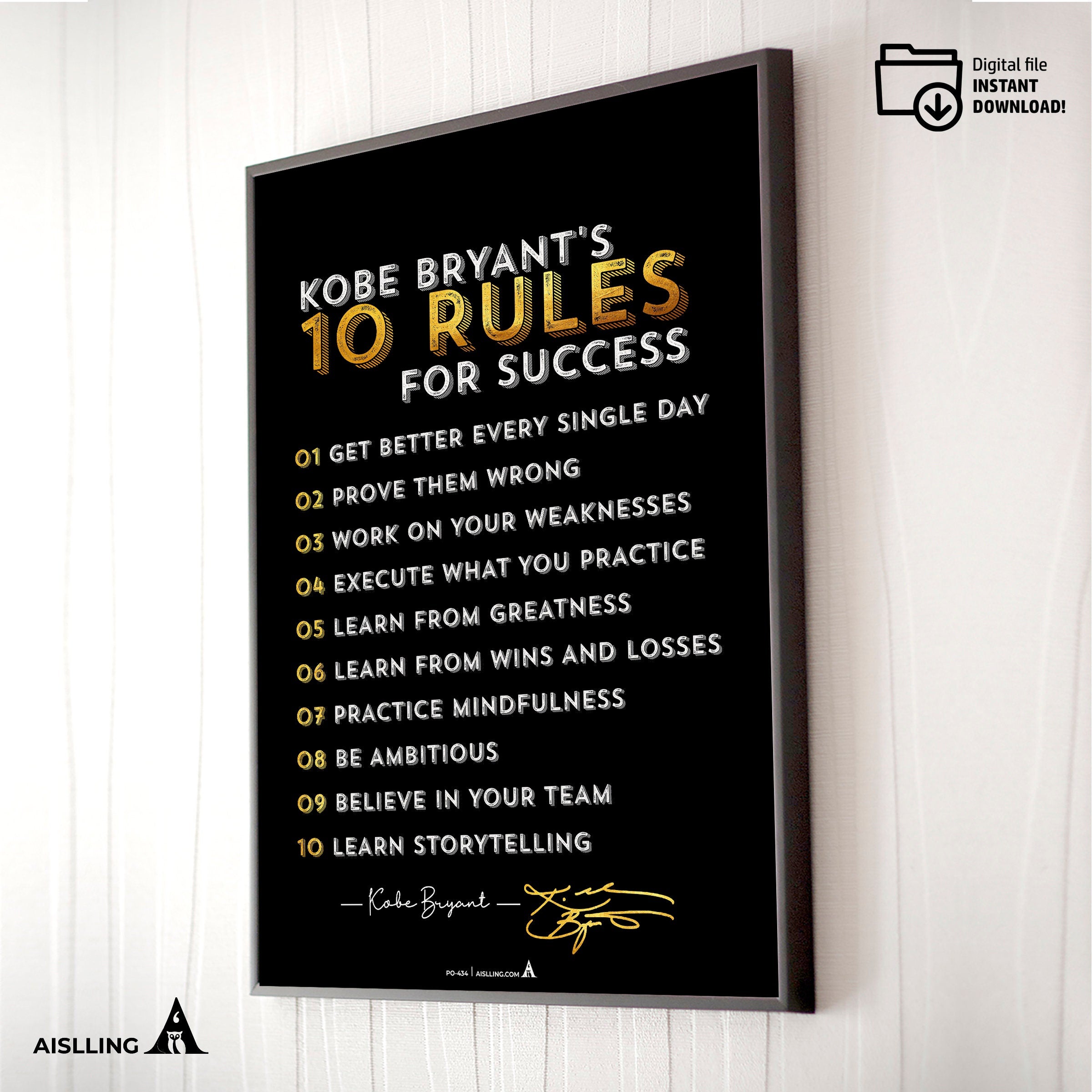Aislling — Minimalist Mamba Mentality Quote, Kobe Bryant’s 10 Rules for Success Poster, NBA Black Mamba Bas... | Aislling printable