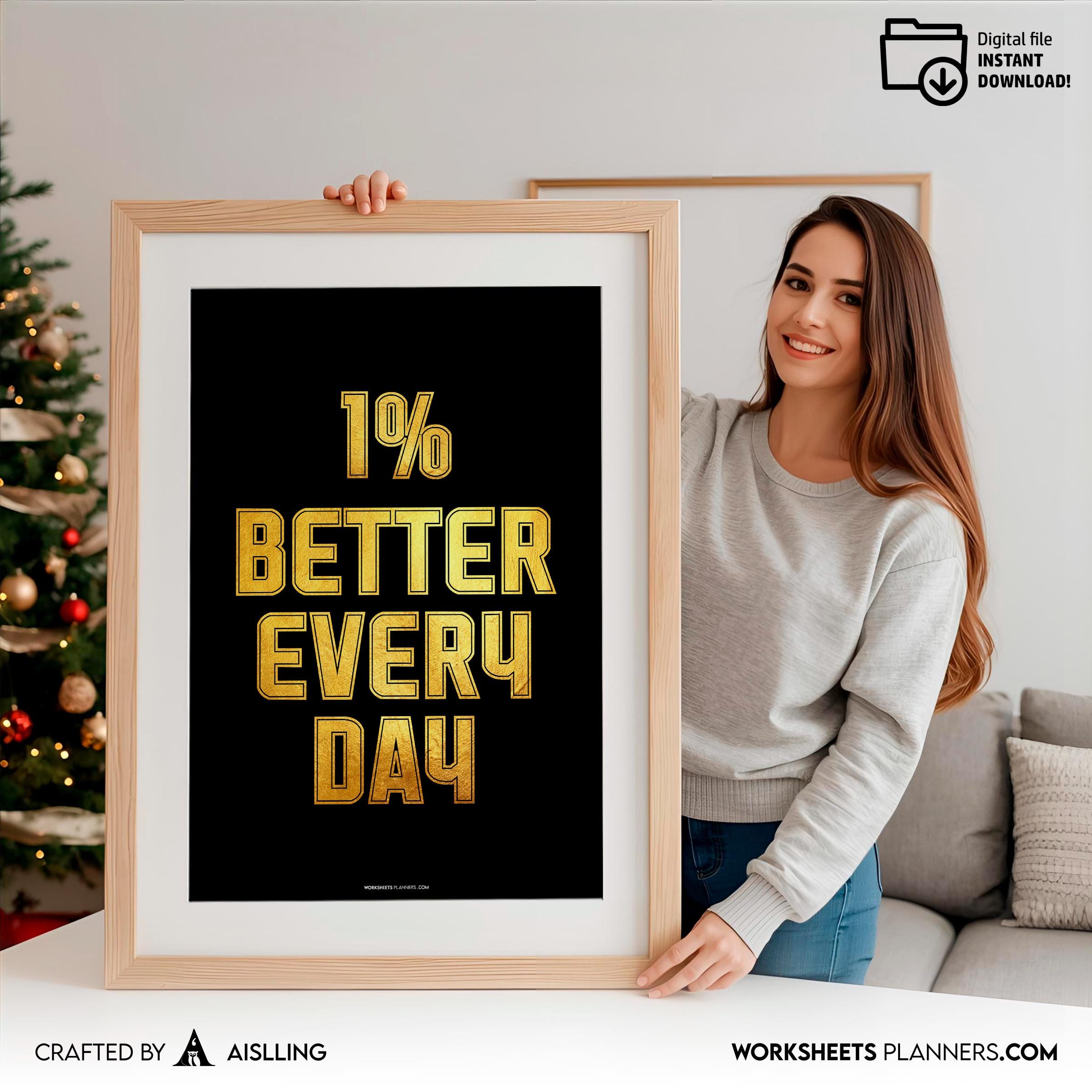 1% Better Every Day Motivation Printable, Mindset Growth Poster, Clean Modern Quote Art, Productivity Digit... | Aislling printable