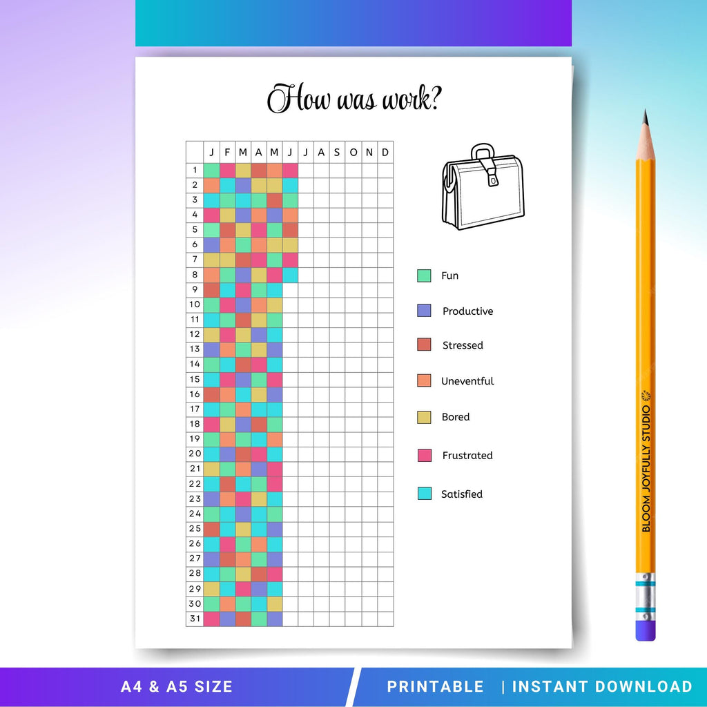 Daily Reflection — How Was Work Tracker PRINTABLE, Yearly Work Reflection Tracker, Mood Tracker, Feelings T... | Mindfulness printable