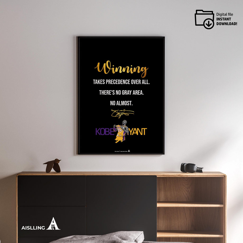 Abstract Wall Art — Kobe Bryant Poster, Minimalist Basketball Printable Quote Wall Art, NBA Black Mamba Mot... | Aislling printable