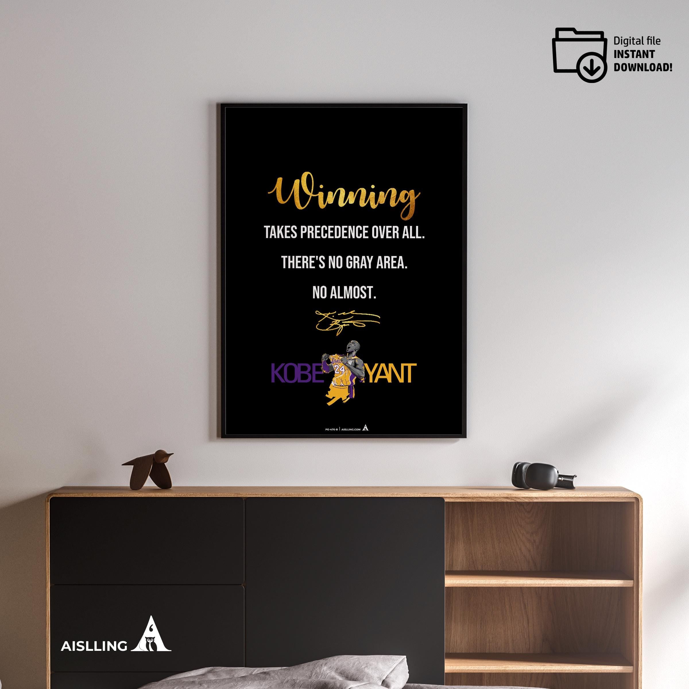Abstract Wall Art — Kobe Bryant Poster, Minimalist Basketball Printable Quote Wall Art, NBA Black Mamba Mot... | Aislling printable