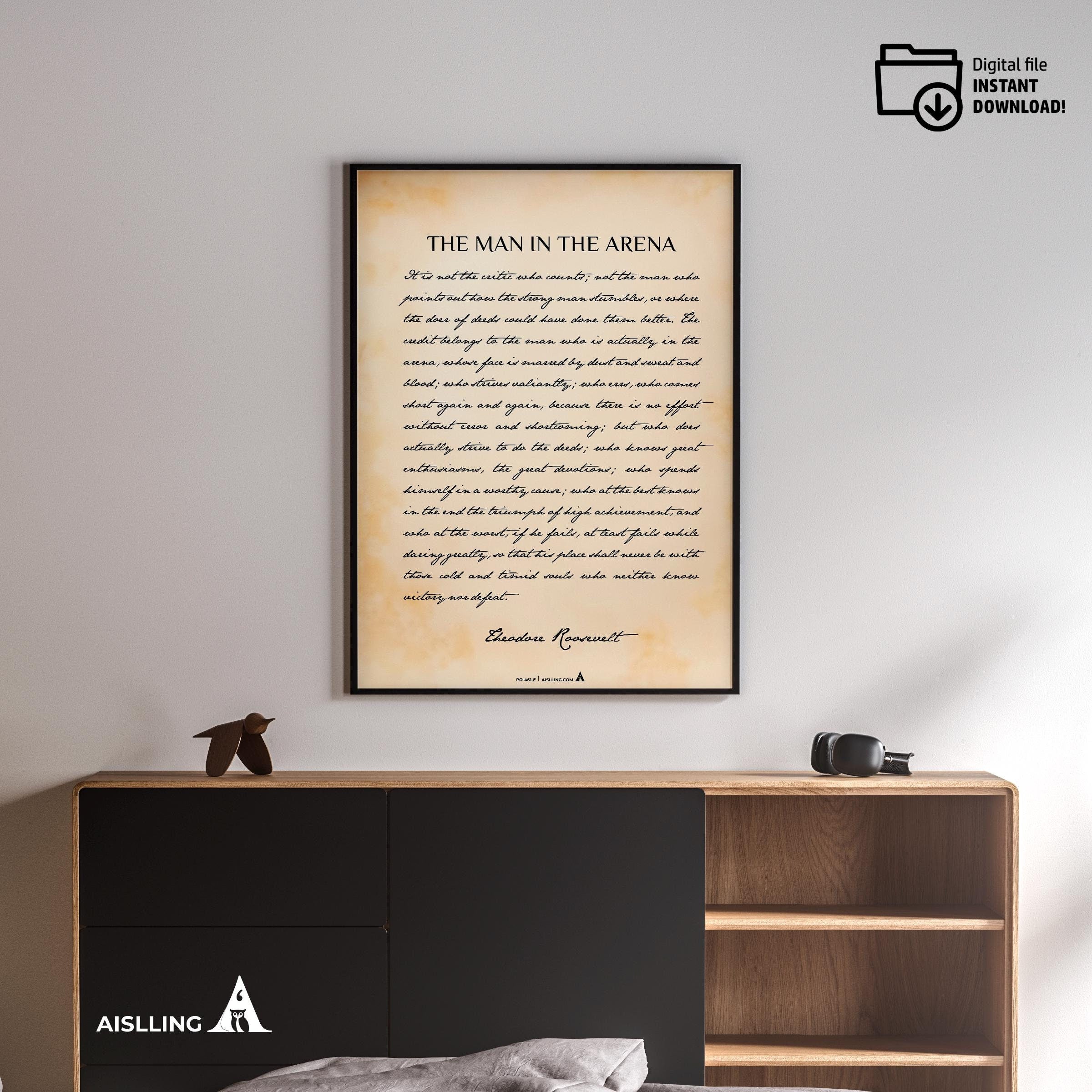 Black And White — The Man in the Arena Quote, Theodore Roosevelt Inspirational Wall Art, Daring Greatly Mot... | Aislling printable