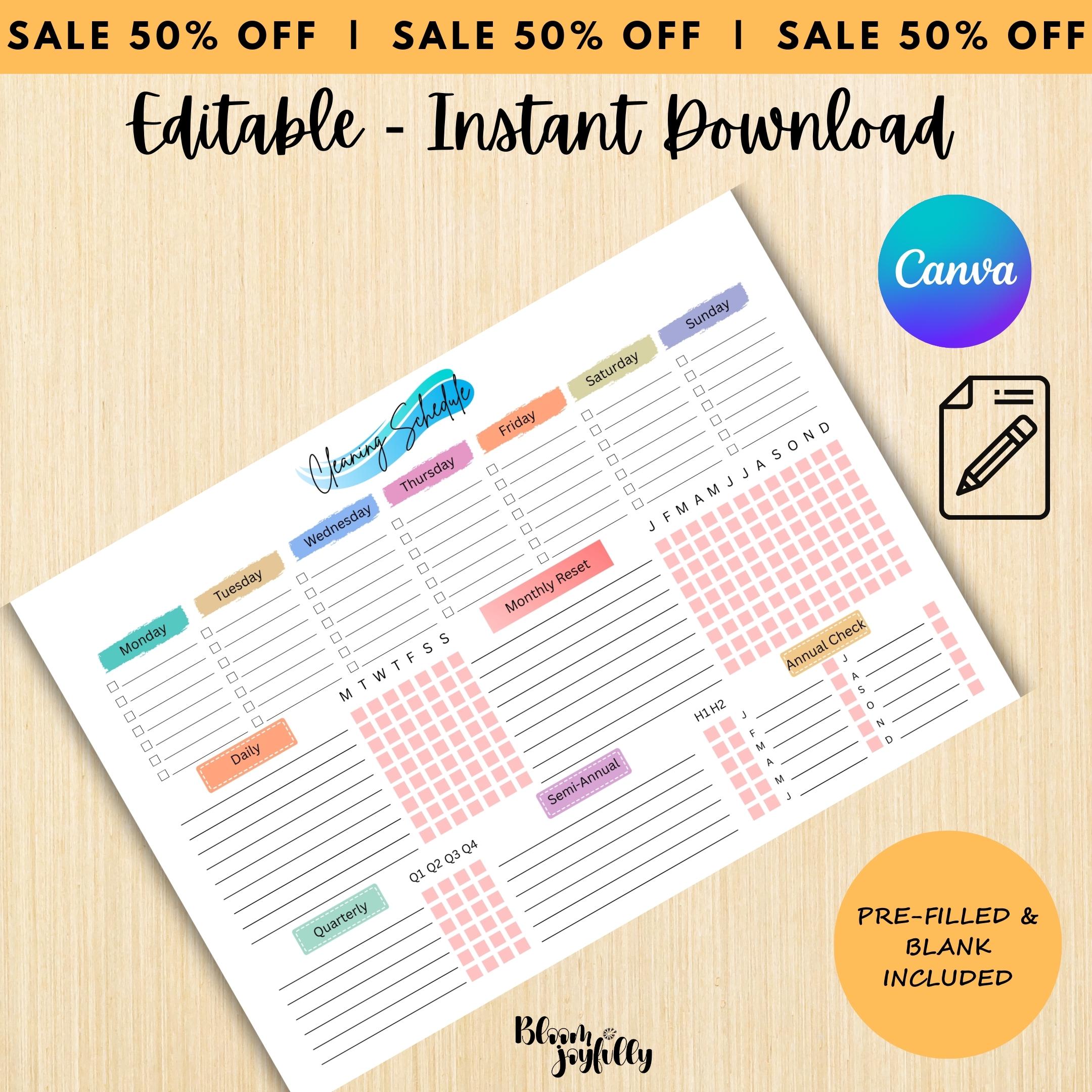 Cleaning Checklist — EDITABLE Cleaning Planner, Daily, Weekly & Monthly Checklist, Home Cleaning Planner Pr... | Bloom Joyfully printable