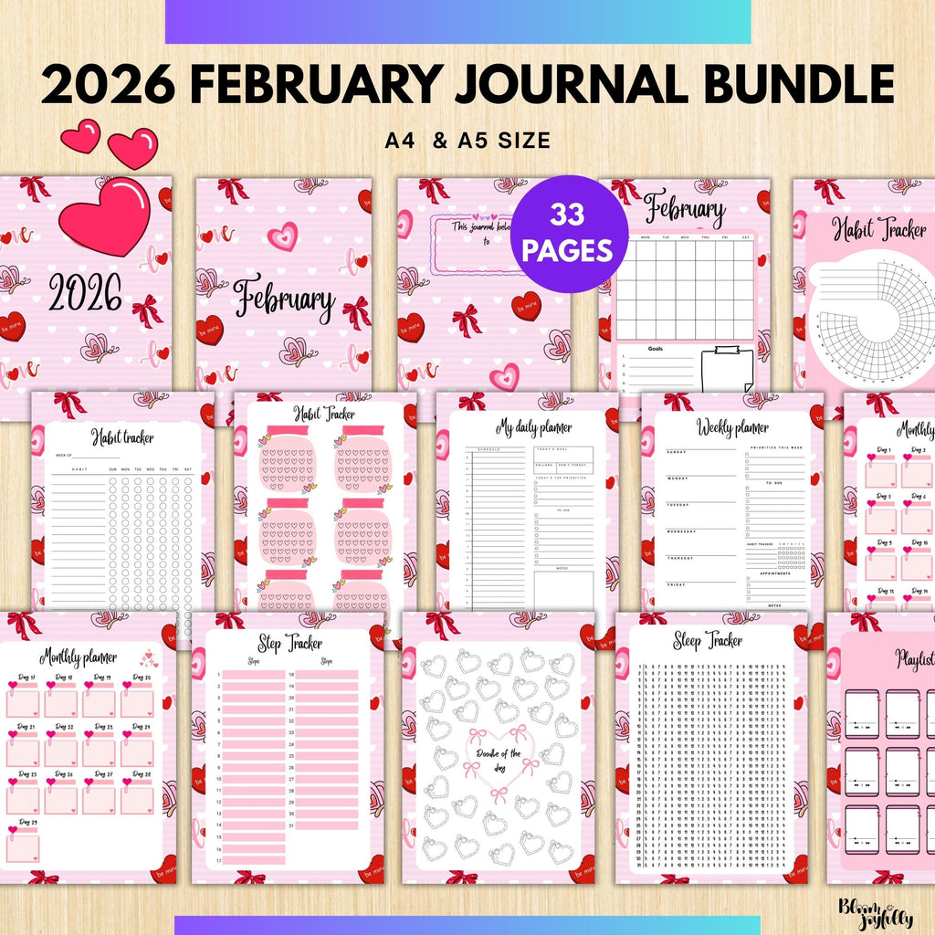 Aesthetic Planner — FEBRUARY Self, Love Bundle, Daily Reflection, Mental Health, Gratitude, Mood Tracker, A... | Mindfulness printable