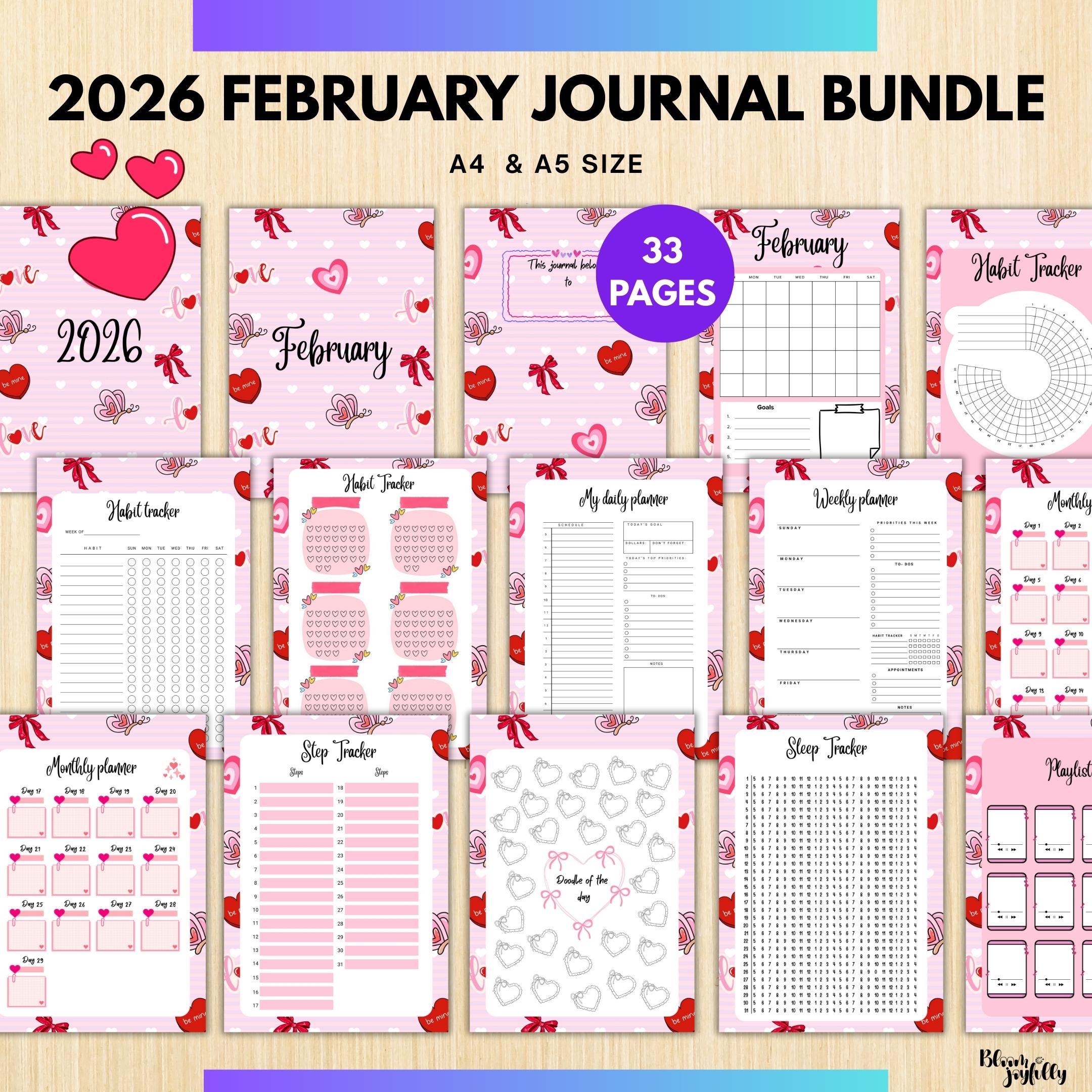 Aesthetic Planner — FEBRUARY Self, Love Bundle, Daily Reflection, Mental Health, Gratitude, Mood Tracker, A... | Mindfulness printable