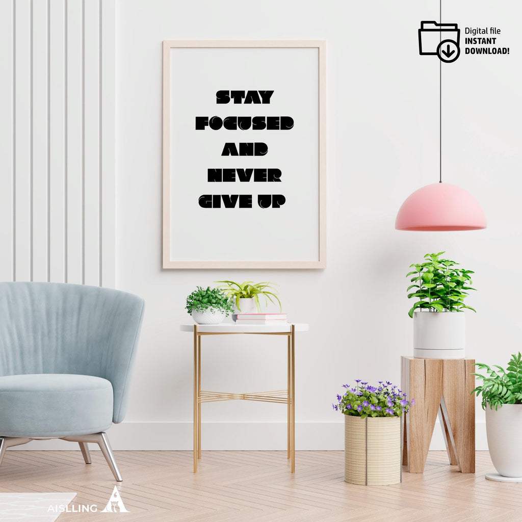 Black White Print — Stay Focused Printable Wall Art, Motivational Quote Poster, Pastel Affirmation Print, A... | Aislling printable