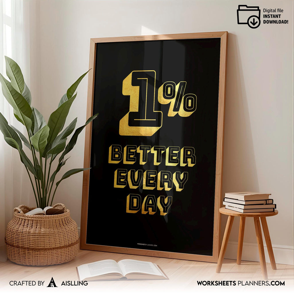 1% Better Every Day Minimalist Poster, Daily Progress Quote Art, Inspiring Office Decor, Gym Printable Wall... | Aislling printable
