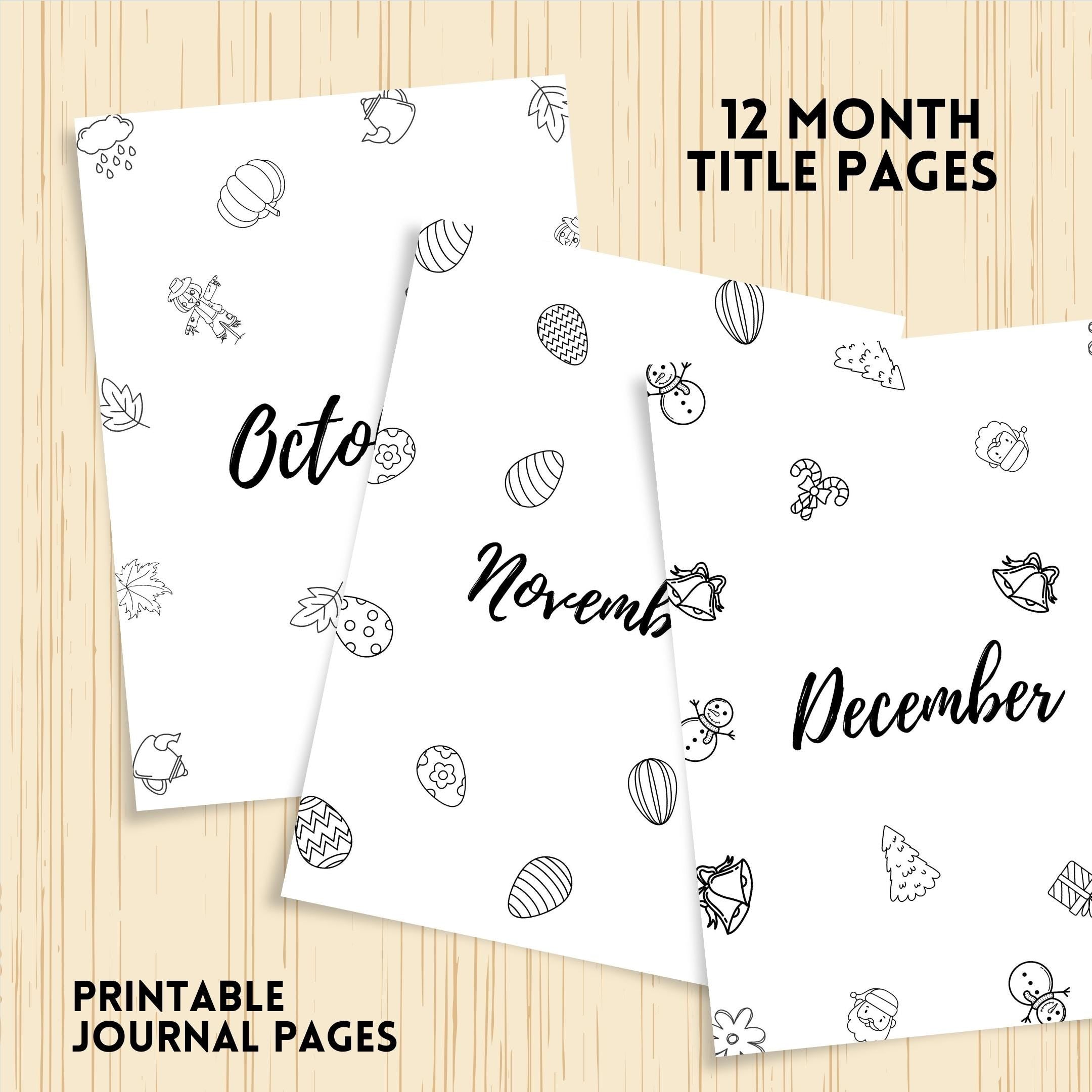 Bullet Journal — 12 Month Title Pages, Printable journal page, PRINTABLE TITLE PAGE, Printable Planner, Cov... | Bloom Joyfully printable