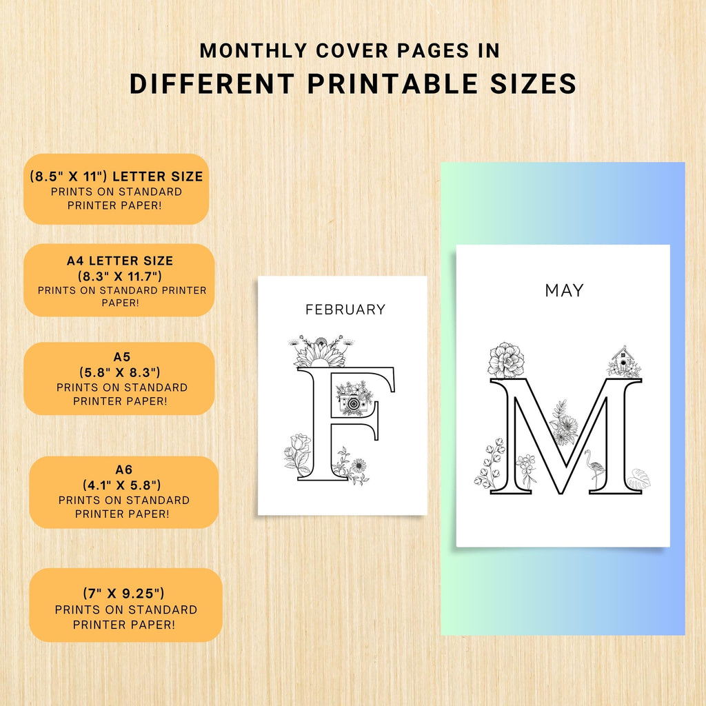 12 Month Cover Page — BOHO MONTHLY Cover Pages Template, Printable Fun Colour in Planner Binder Inserts Ins... | Bloom Joyfully printable