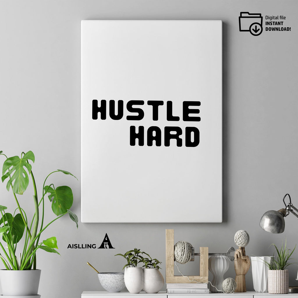 Boho Typography Wall — Hustle Hard Printable Wall Art, Motivational Quote Poster, Pastel Affirmation Print,... | Mindfulness printable