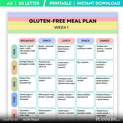 7 Day Meal Plan — Gluten Free Meal Plan 7 Day Printable, Weekly Gluten Free Diet Plan, Healthy Meal Planner... | Nutri Track printable