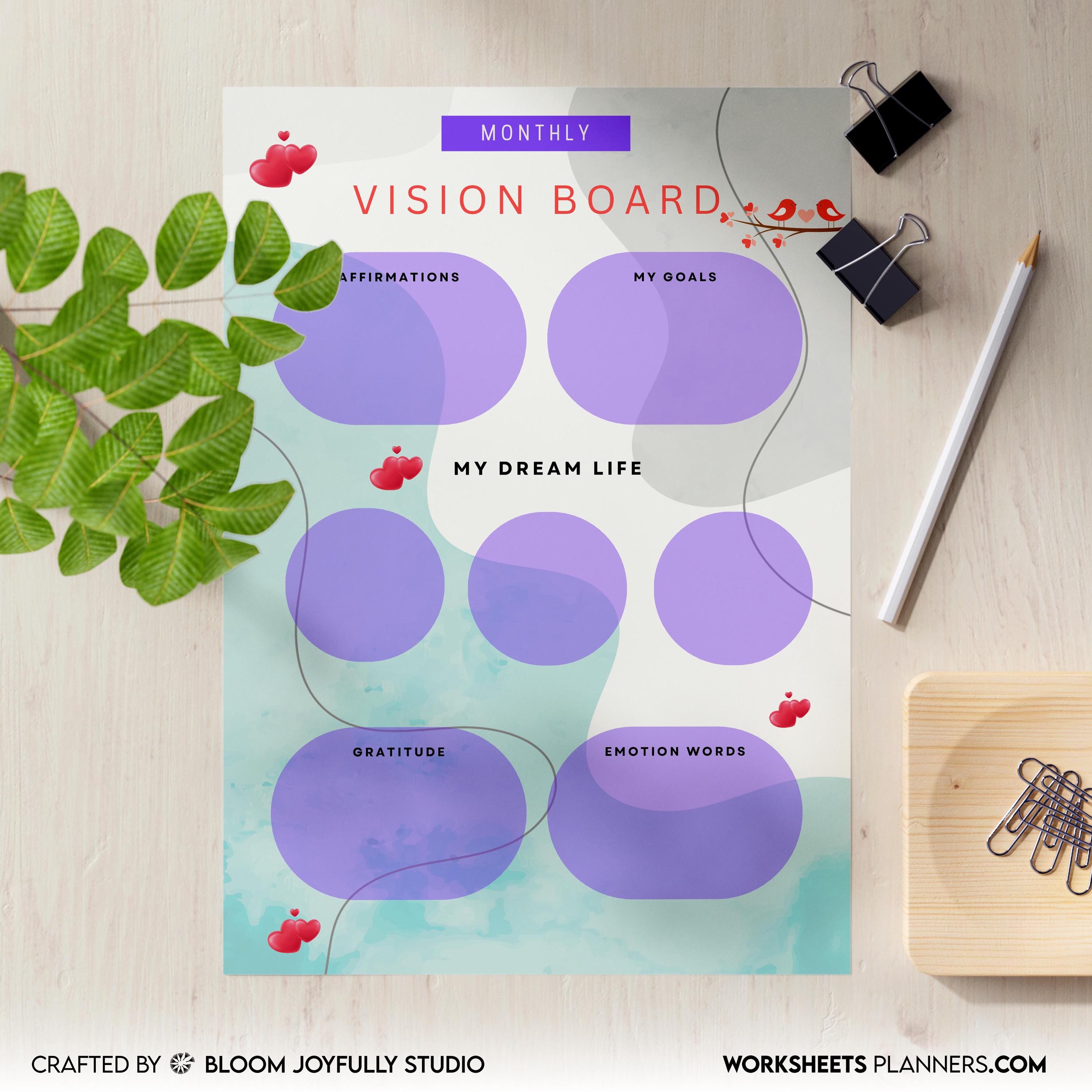 2026 Goals — 2026 Monthly VISION BOARD, Goals, Affirmations, Emotions, Dream Life, Gratitude, Printable PDF... | Mindfulness printable