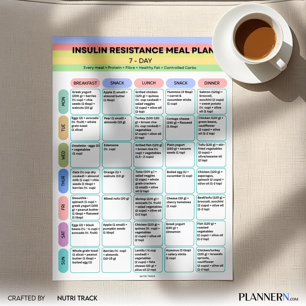 Insulin Resistance 7 Day Meal Plan Printable, Blood Sugar Friendly Diet Plan, Insulin Resistance Meal Plan ... | Nutri Track printable