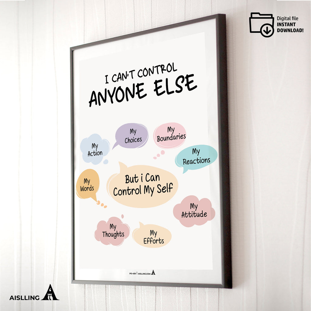 Adhd Worksheets — Things I Can and Cannot Control Poster, Counselor Office Decor, Mental Health Prints, Cla... | Mindfulness printable
