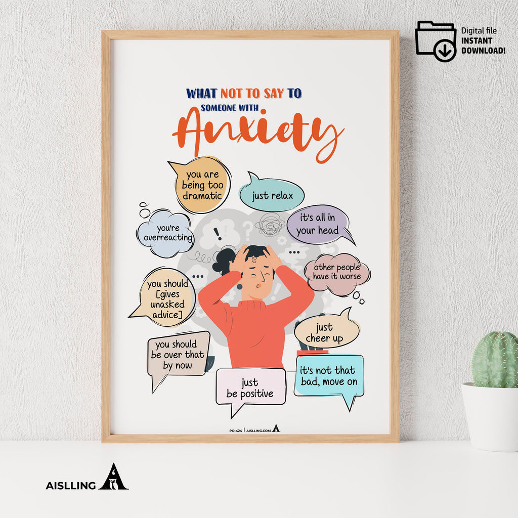 Aislling — What not to say to someone with Anxiety, Mental Health, Counselor Office Decor, Anxiety Poster, ... | Mindfulness printable