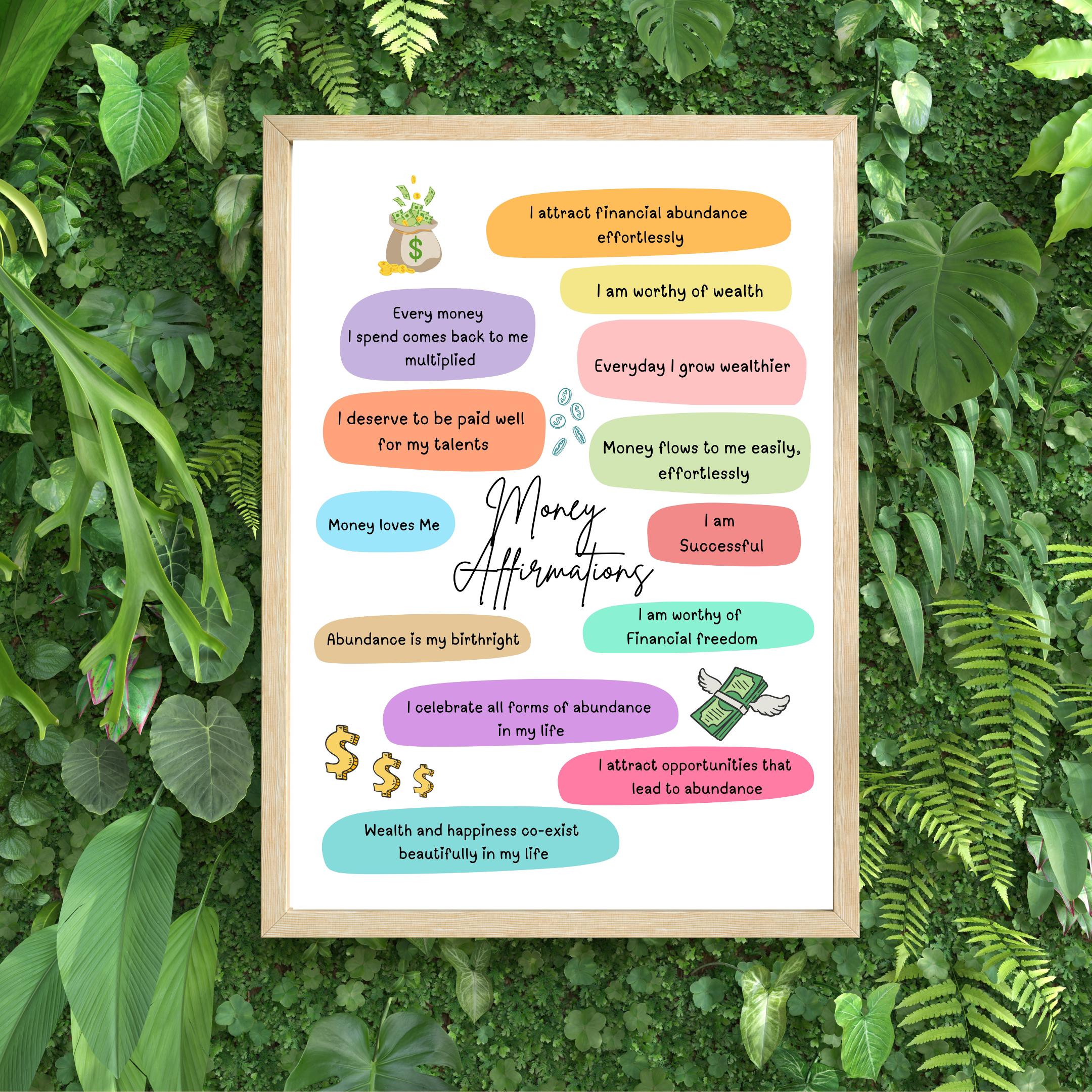 Abundance Mindset — Money Affirmations Printable, Manifest Wealth & Success, Wall Print, Positive Wealth, A... | Aislling printable