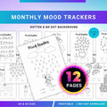 Bullet Journal — MONTHLY Mood Trackers Bundle, Printable Mood Tracker for journal, Monthly, Daily Mood Log,... | Mindfulness printable