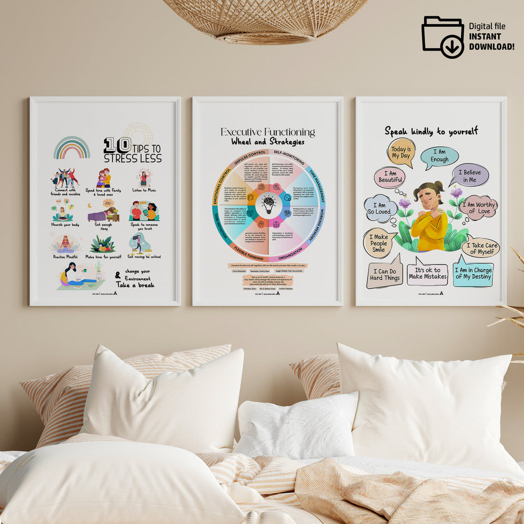 Adhd Worksheets — Set of 3 Prints, Grateful Prints, POSTER/CARD, ADHD, Autism, coping skills, mental health... | Mindfulness printable