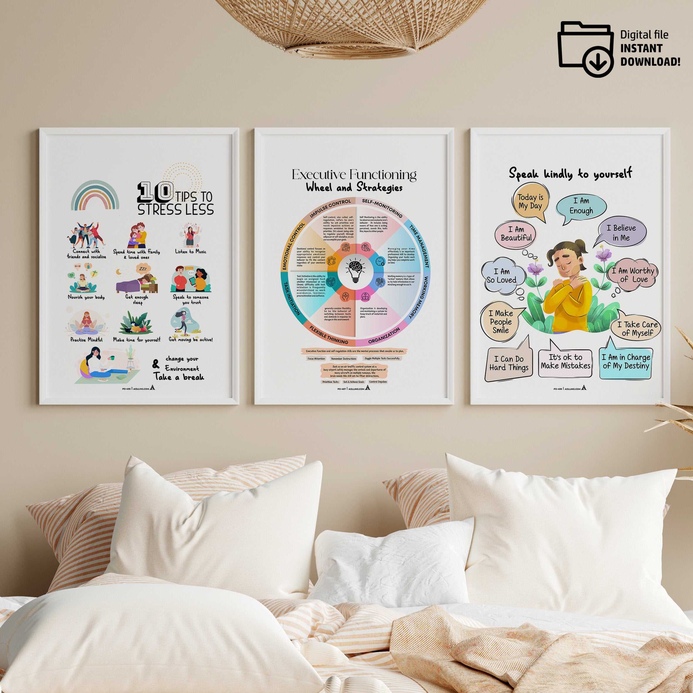 Adhd Worksheets — Set of 3 Prints, Grateful Prints, POSTER/CARD, ADHD, Autism, coping skills, mental health... | Mindfulness printable