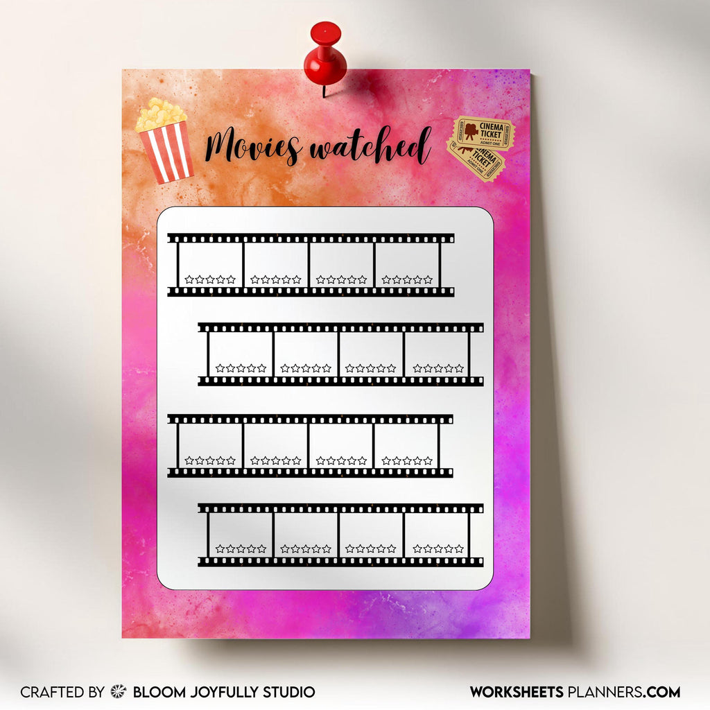 Digital Movie Track — Movies Tracker PRINTABLE, Entertainment Planner, Track Movies watched, Movie Log, Pri... | Bloom Joyfully printable