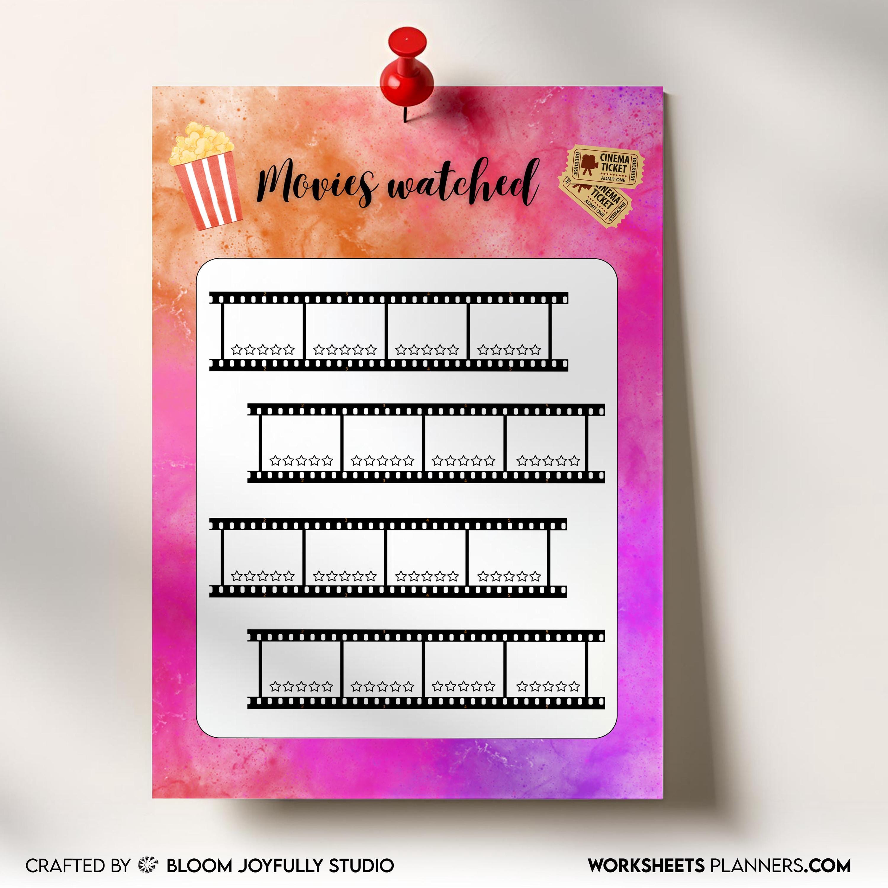 Digital Movie Track — Movies Tracker PRINTABLE, Entertainment Planner, Track Movies watched, Movie Log, Pri... | Bloom Joyfully printable