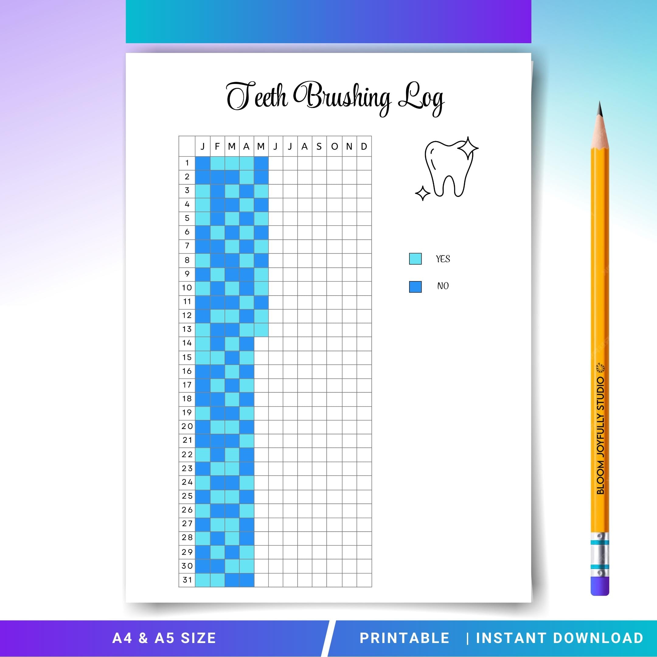 Brushing Reward — Tooth Brushing Tracker PRINTABLE, Dental Hygiene Log, Kids and Adults Oral Care, Brushing... | Bloom Joyfully printable
