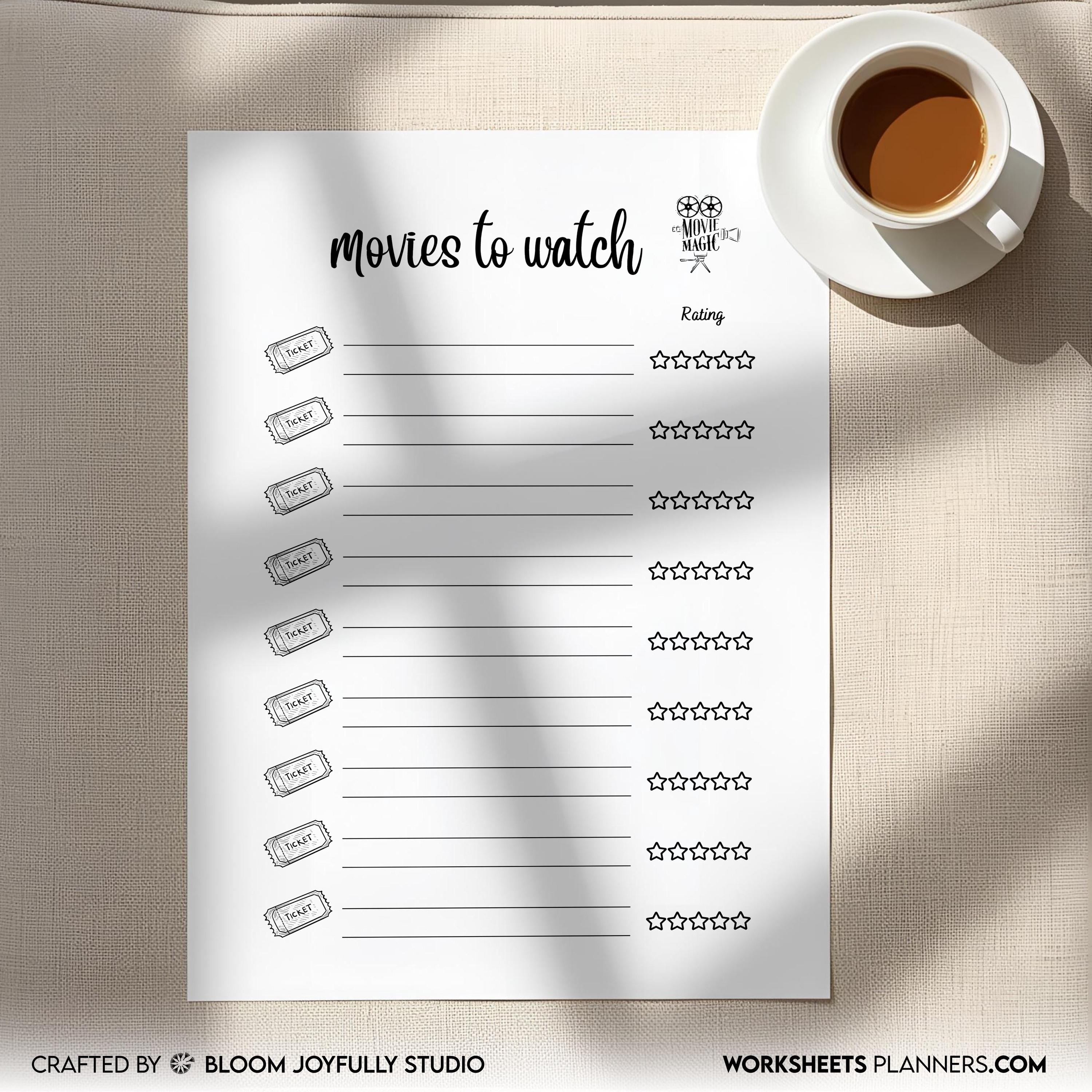 A5 Printable — Movie Review PRINTABLE, Movie Review Log, Movie Night, Film Lovers, Watch & Rate Films, Fill... | Bloom Joyfully printable