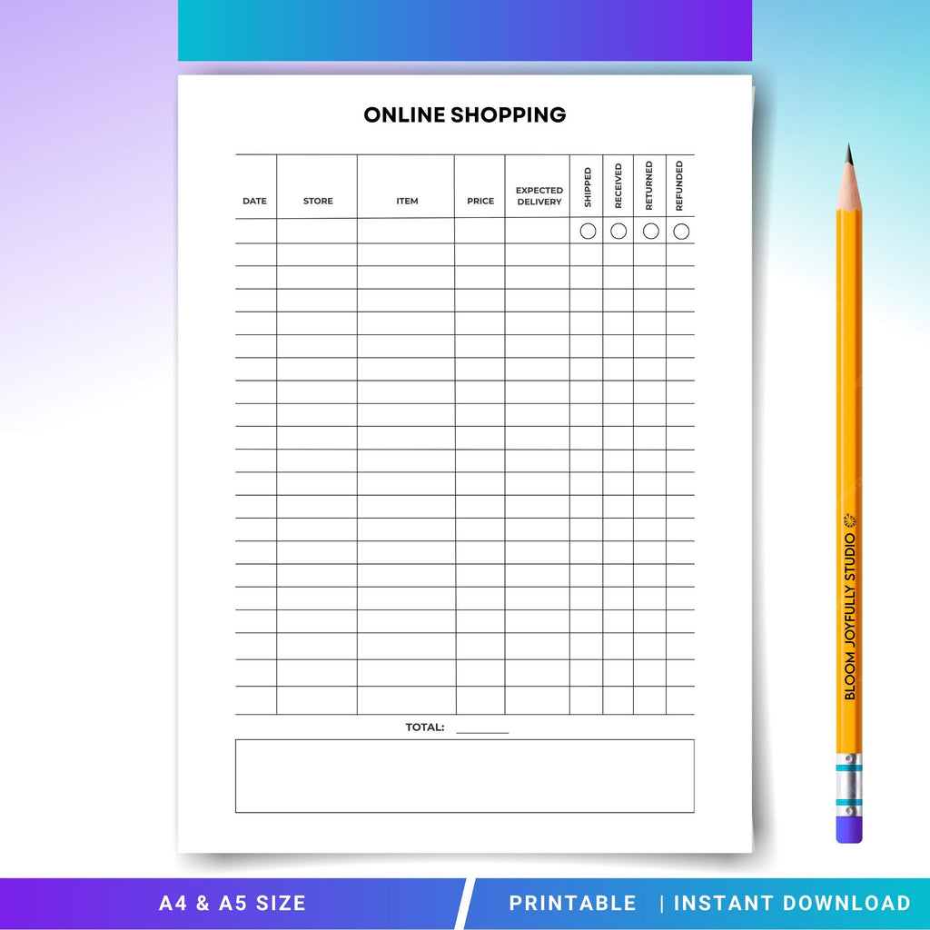 Budget Planner — Online Shopping Tracker PRINTABLE, Online Purchase Log, Shopping Tracker, Online Expense T... | Bloom Joyfully printable