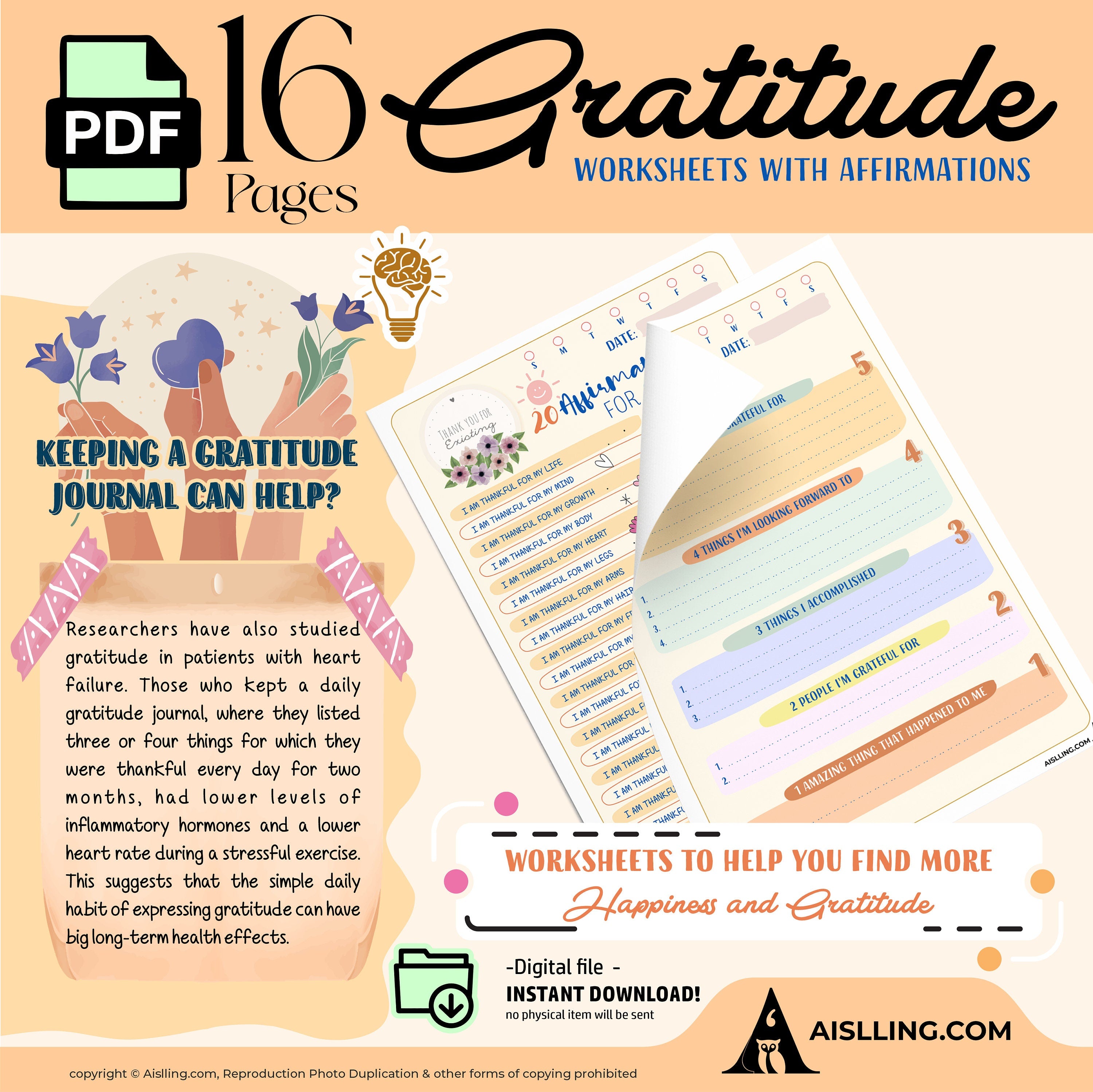 Adhd Worksheets — The Gratitude Journal worksheet begins with a one, page info sheet followed by several pa... | Mindfulness printable
