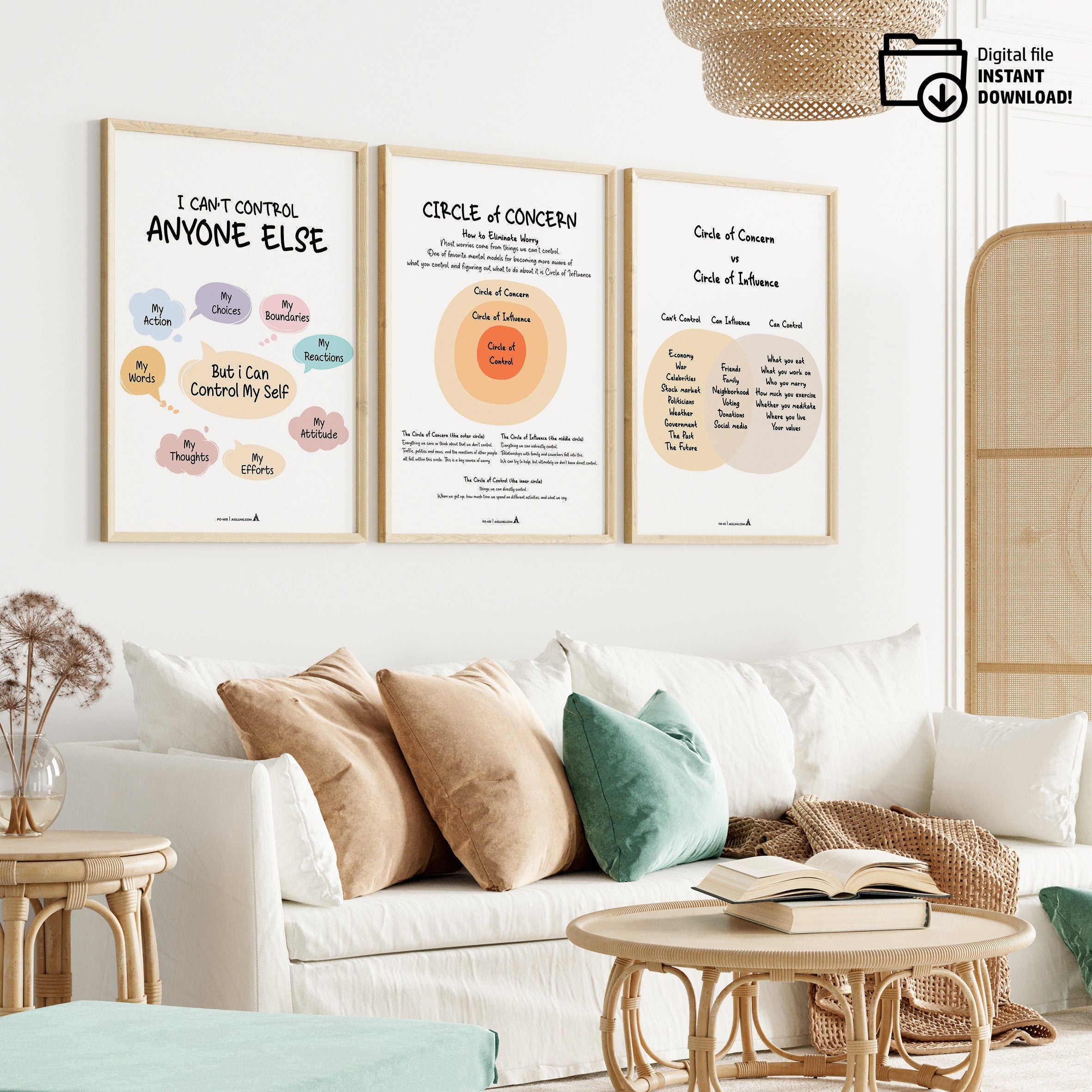 Adhd Worksheets — Set of 3 Prints, Circle of Concern Influence POSTER CARD, ADHD, Autism, coping skills, me... | Mindfulness printable