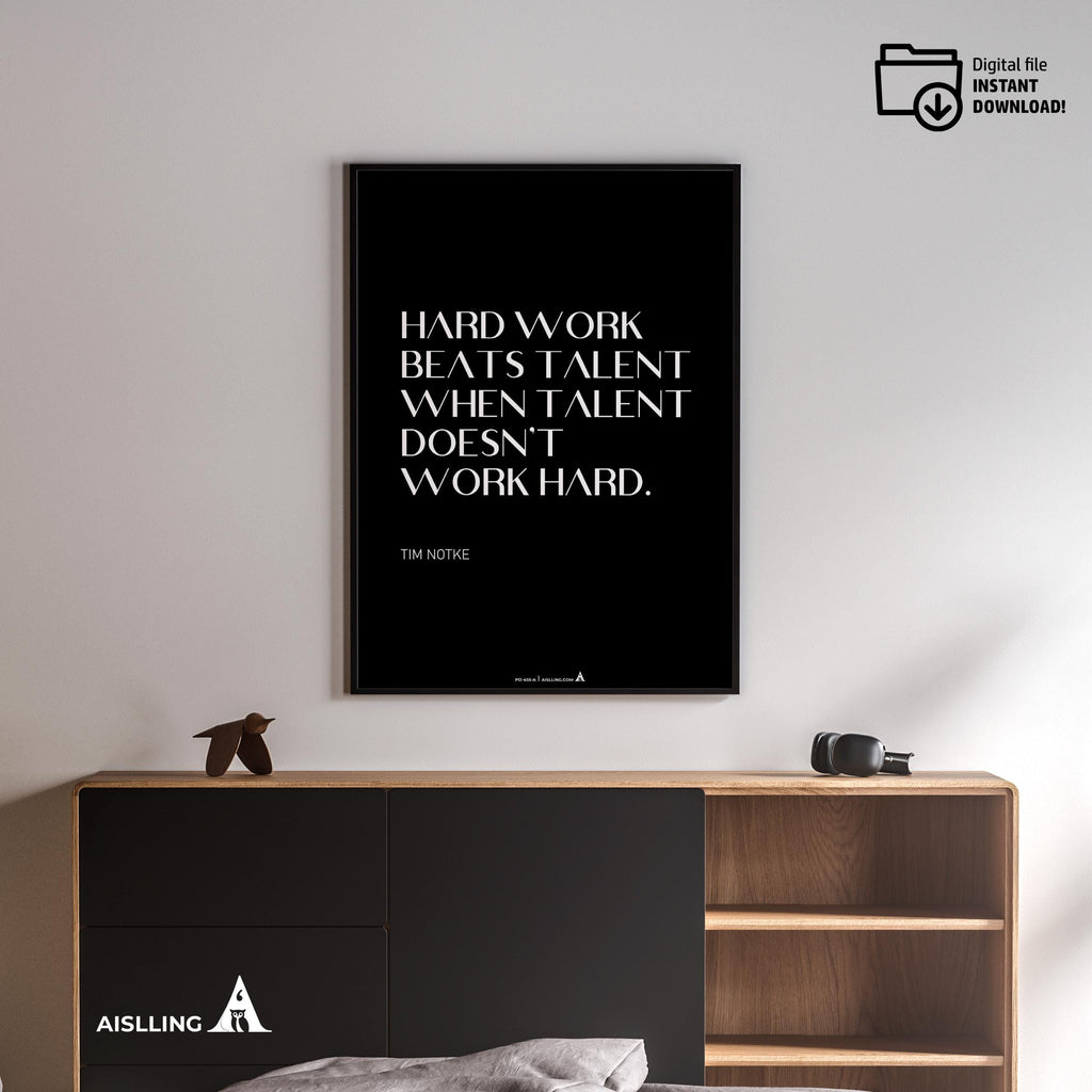 Aislling — Tim Notke Quote "Hard Work Beats Talent", Motivational Wall Art Home, Office, or Sports Room, Sp... | Aislling printable