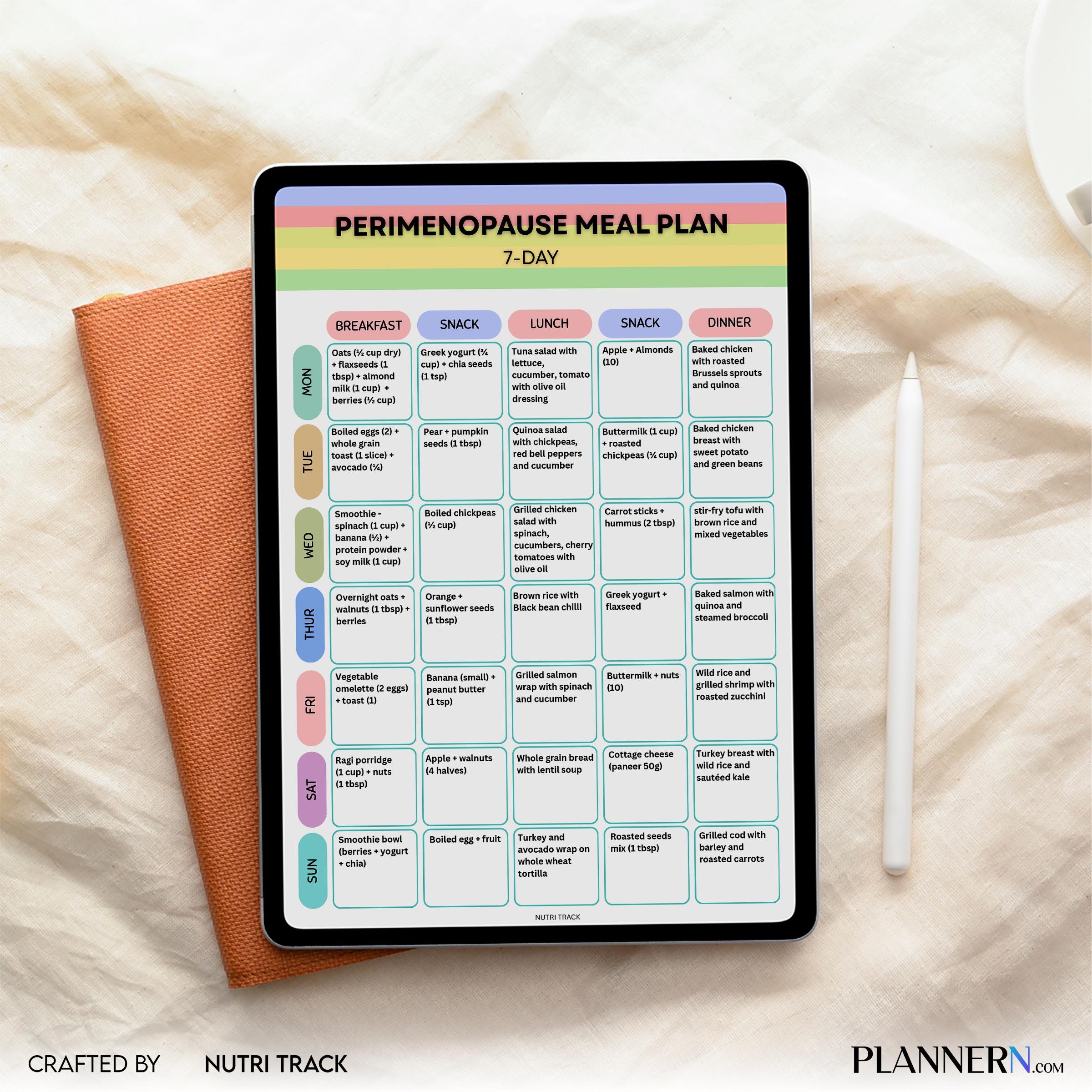 Perimenopause 7 Day Meal Plan Printable, Hormone Balance Diet Plan, 40+ Women Health Care, Menopause Food, ... | Nutri Track printable