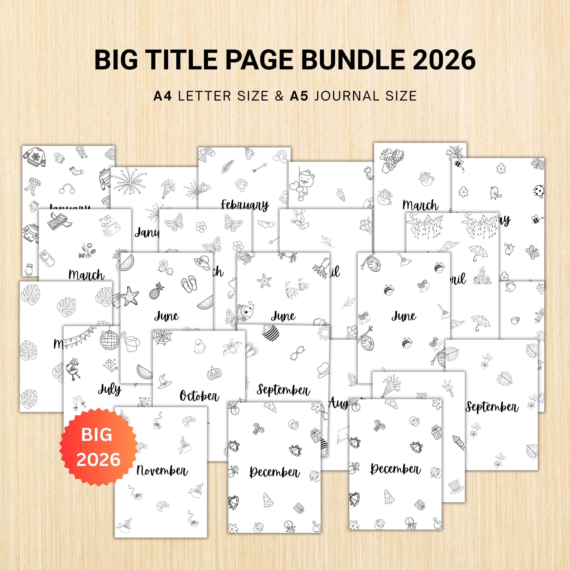 Aesthetic Planner — BIG TITLE Page Bundle 2026, Digital Planner Pages, PRINTABLE Calendar Title Page, Digit... | Bloom Joyfully printable