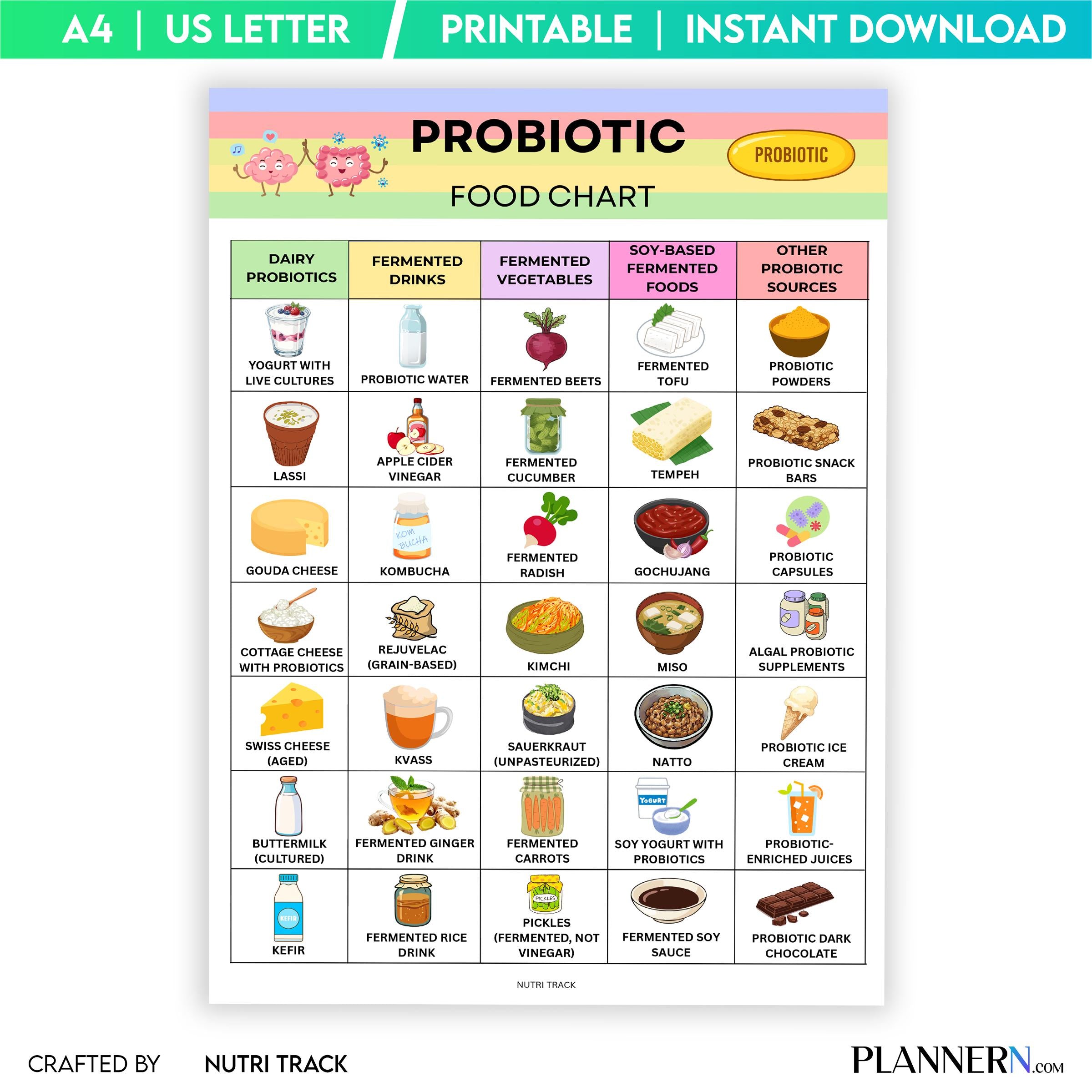 Digestive Health — Probiotic Food List Printable, Gut Health Food Chart, Fermented Foods Guide, Digestive W... | Nutri Track printable