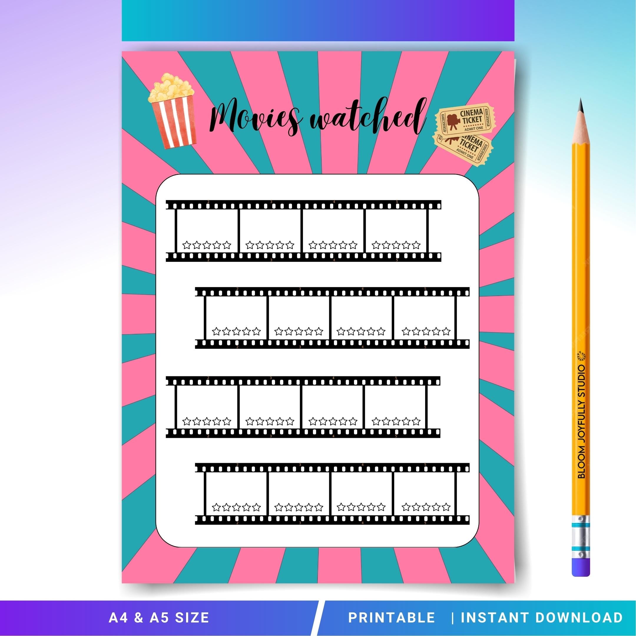 Digital Movie Track — Movies Tracker PRINTABLE, Movies Watched, Film Lover Planner, Movie Log, Printable Pl... | Bloom Joyfully printable