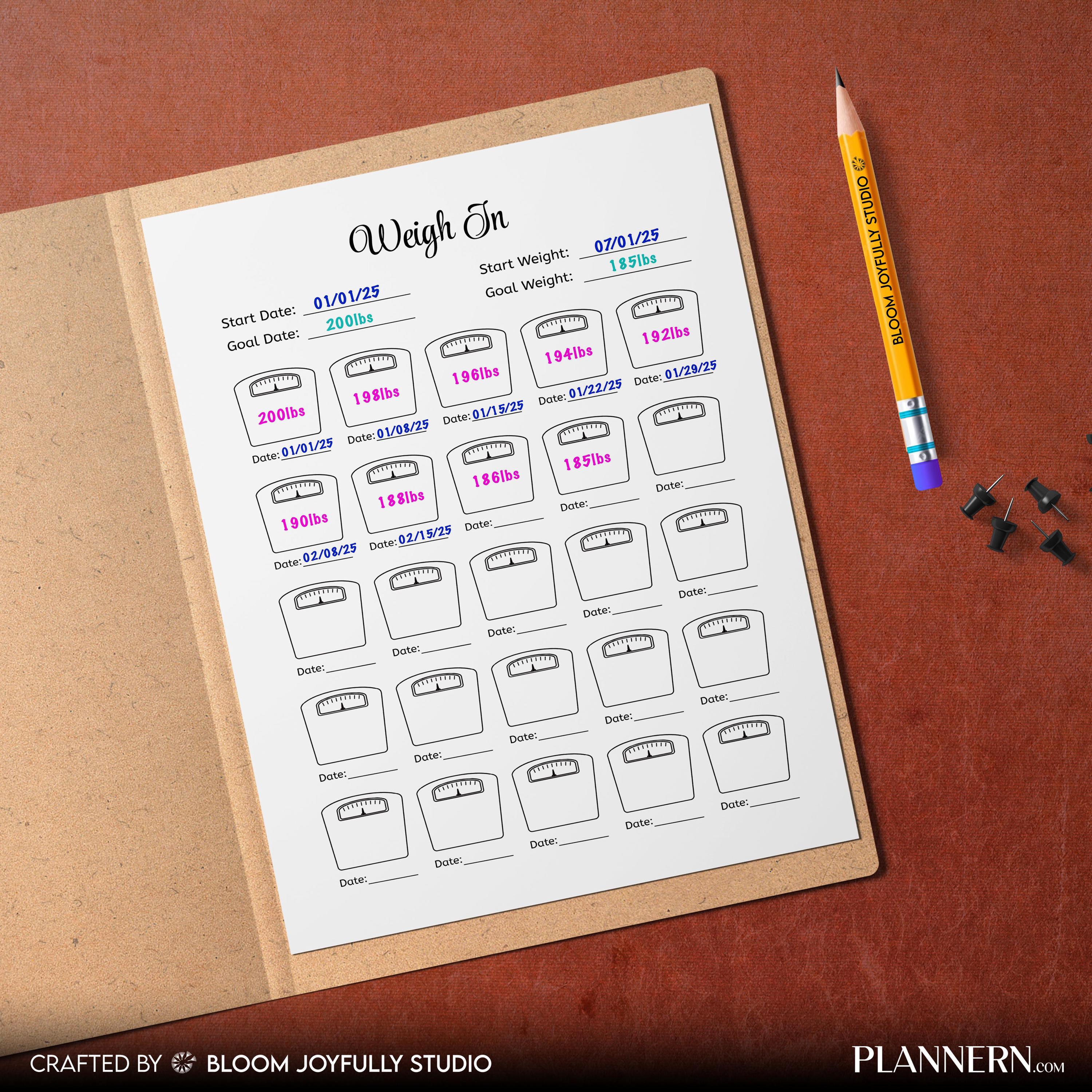 Body Weight Log — Weight Tracker PRINTABLE, Weigh, In Log, Weight Loss Planner, Fitness & Health Tracker, E... | Nutri Track printable