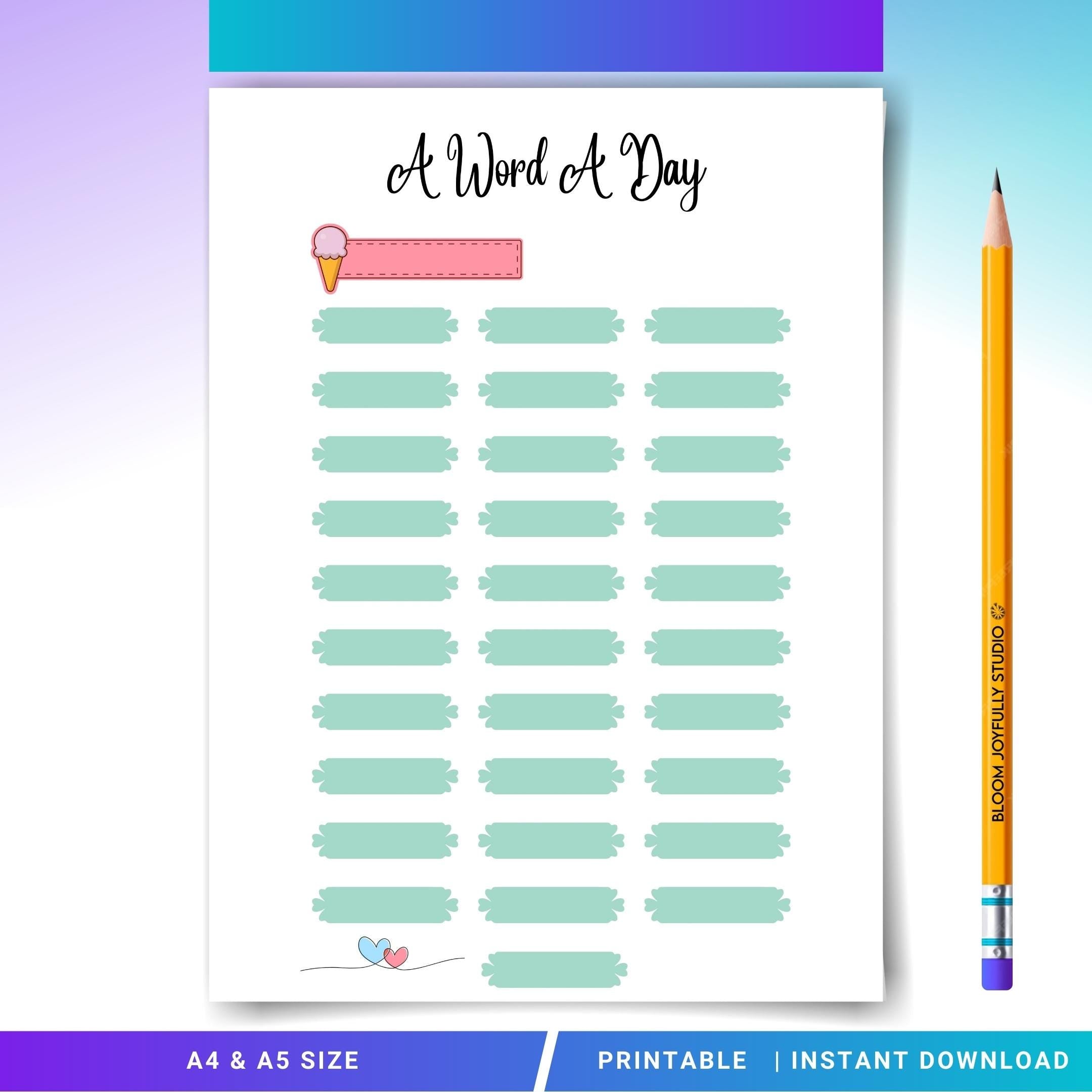 Daily Learning Log — A Word A Day PRINTABLE – Daily Language Tracker, Word of the Day, Daily Word Learning,... | Bloom Joyfully printable