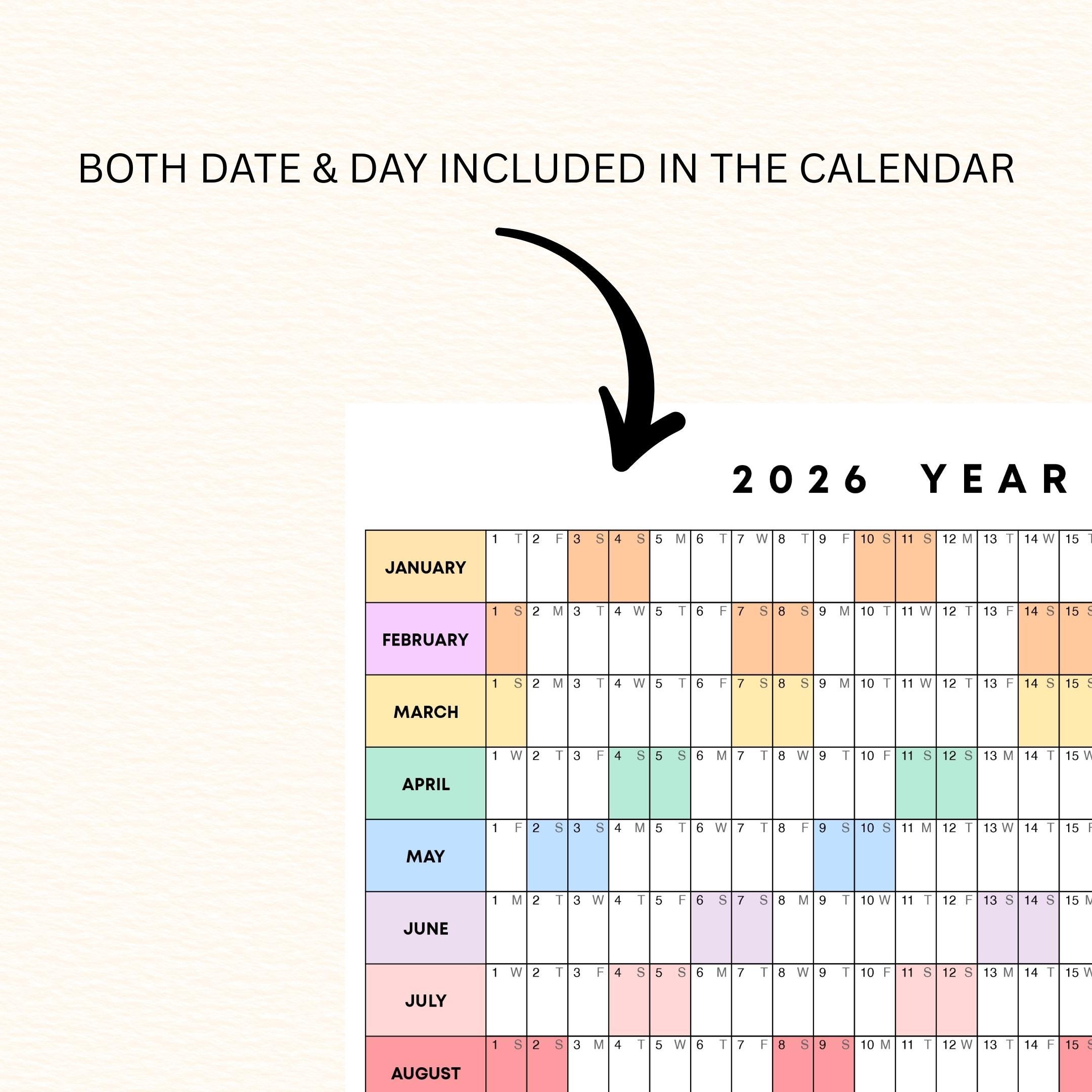 2026 Planner — 2026 PRINTABLE Wall Calendar, Dated Calendar, PDF, Different Sizes Available, Plan Your Day ... | Bloom Joyfully printable