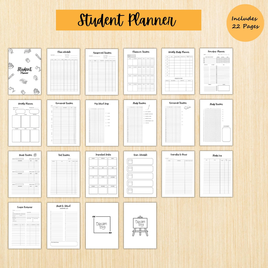 Academic Organizer — Student Planner Bundle, Aesthetic Student Planner, Minimalist Homework, Assignment and... | Bloom Joyfully printable