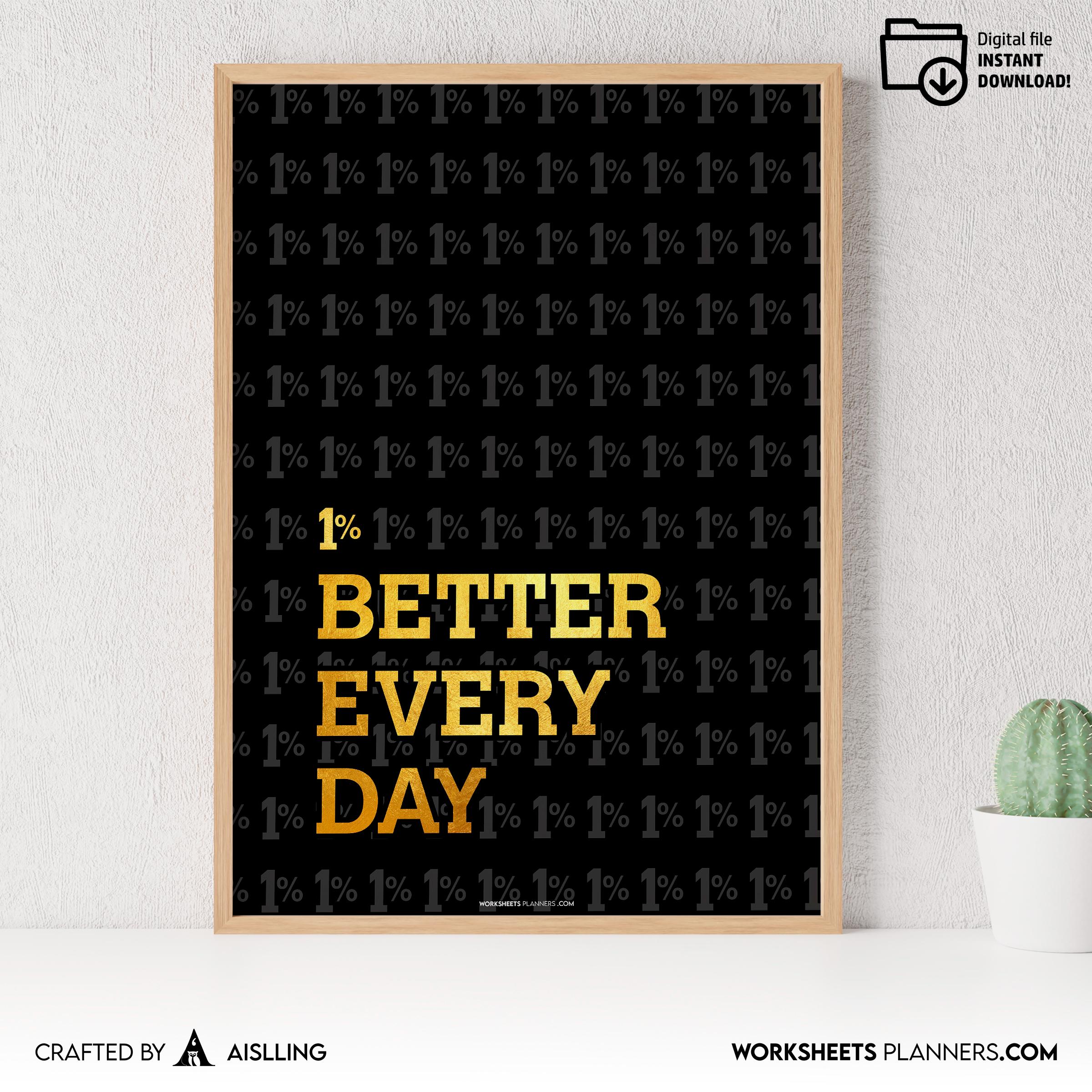 1% Better Every Day Motivational Poster, Minimalist Quote Wall Art, Productivity Print, Inspirational Offic... | Aislling printable