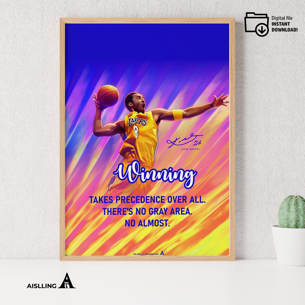 Abstract Wall Art — Kobe Bryant Poster, Minimalist Basketball Printable Quote Wall Art, NBA Black Mamba Mot... | Aislling printable