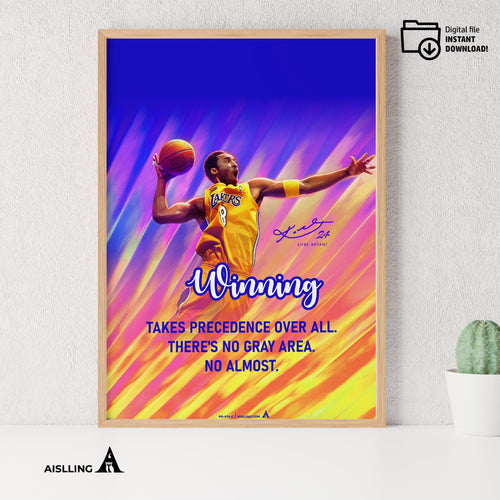 Abstract Wall Art — Kobe Bryant Poster, Minimalist Basketball Printable Quote Wall Art, NBA Black Mamba Mot... | Aislling printable