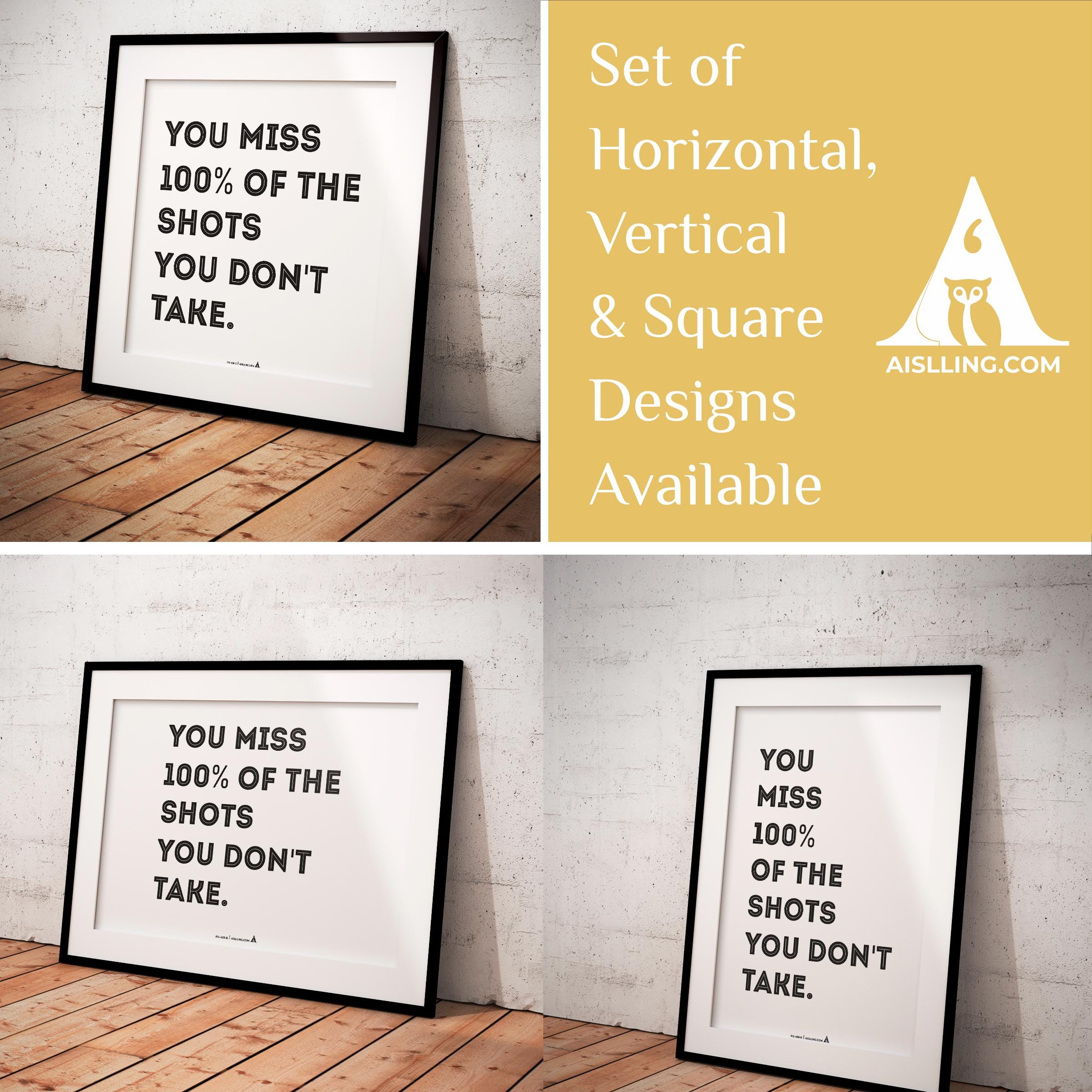 Aislling — You Miss 100% of the Shots You Don’t Take’ Inspirational Quote Print, Office Decor, Gift for Ent... | Aislling printable