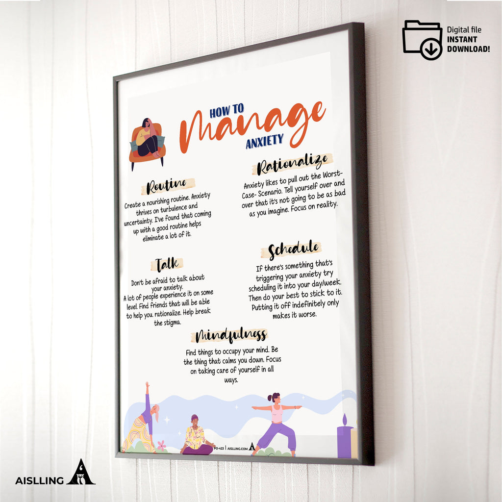 Aislling — How to Manage Anxiety, Happiness Chemicals, Therapy office decor, well being poster, anxiety rel... | Mindfulness printable