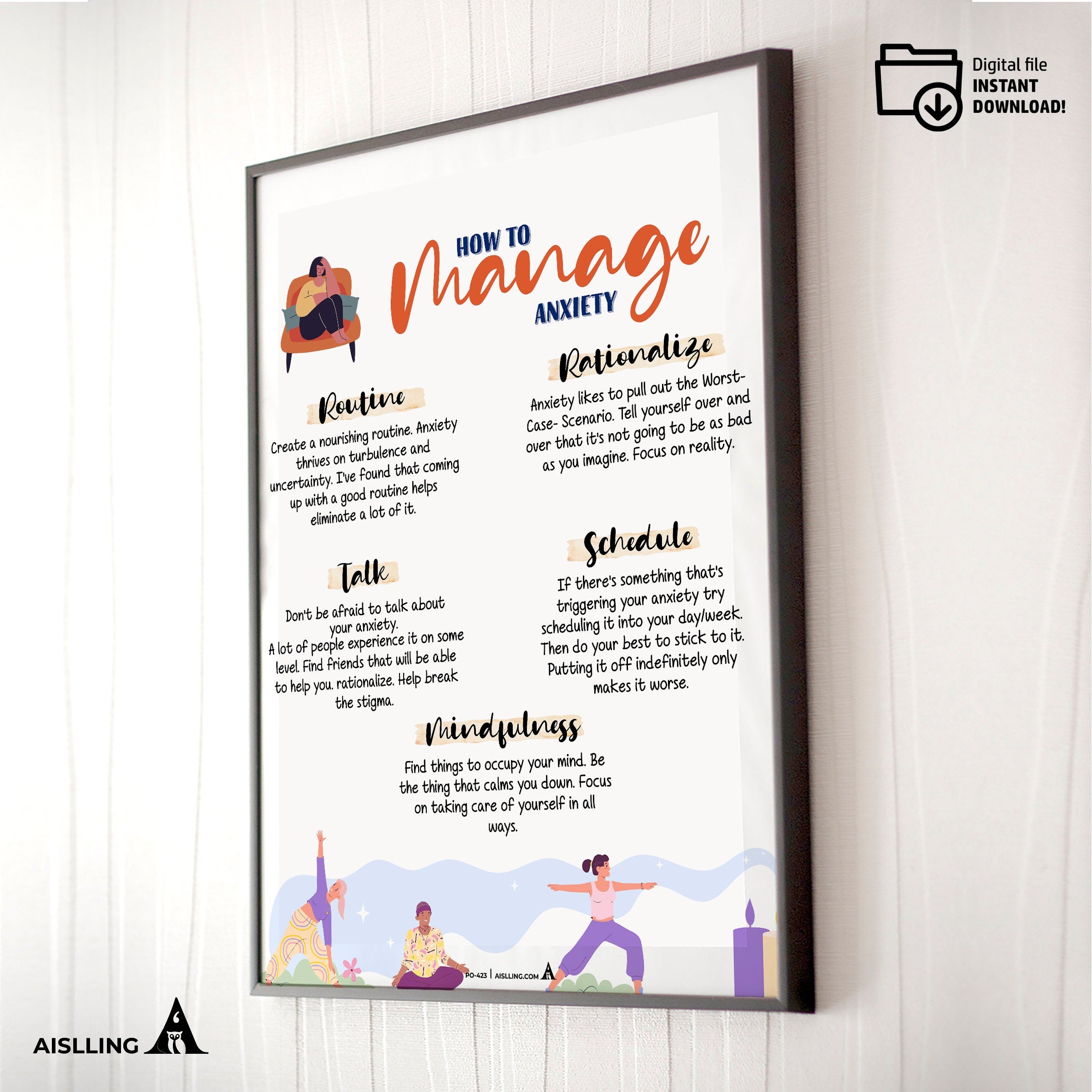 Aislling — How to Manage Anxiety, Happiness Chemicals, Therapy office decor, well being poster, anxiety rel... | Mindfulness printable