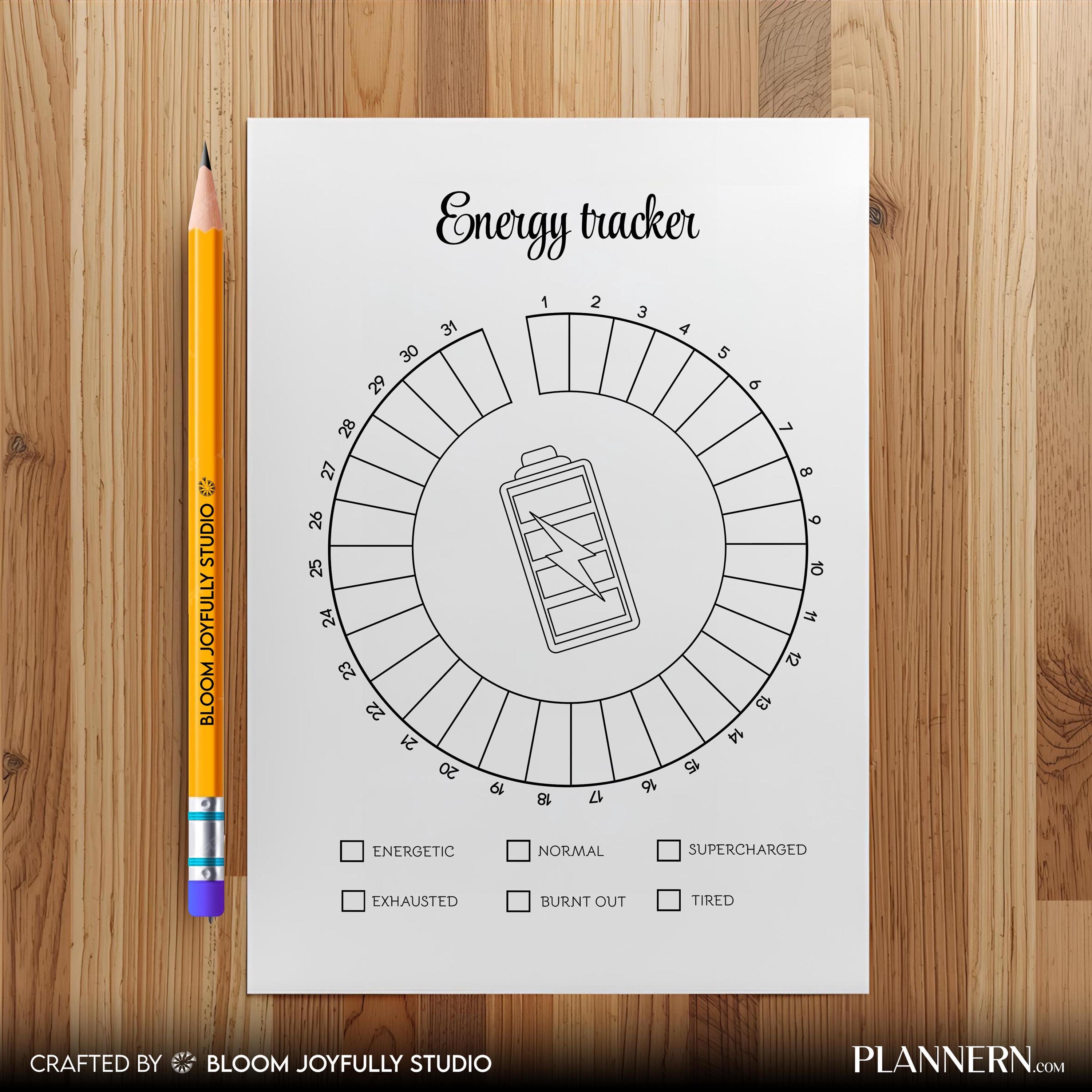 Daily Energy Tracker — Energy Level Tracker PRINTABLE, Track Focus, Energy and Productivity, Printable Plan... | Mindfulness printable