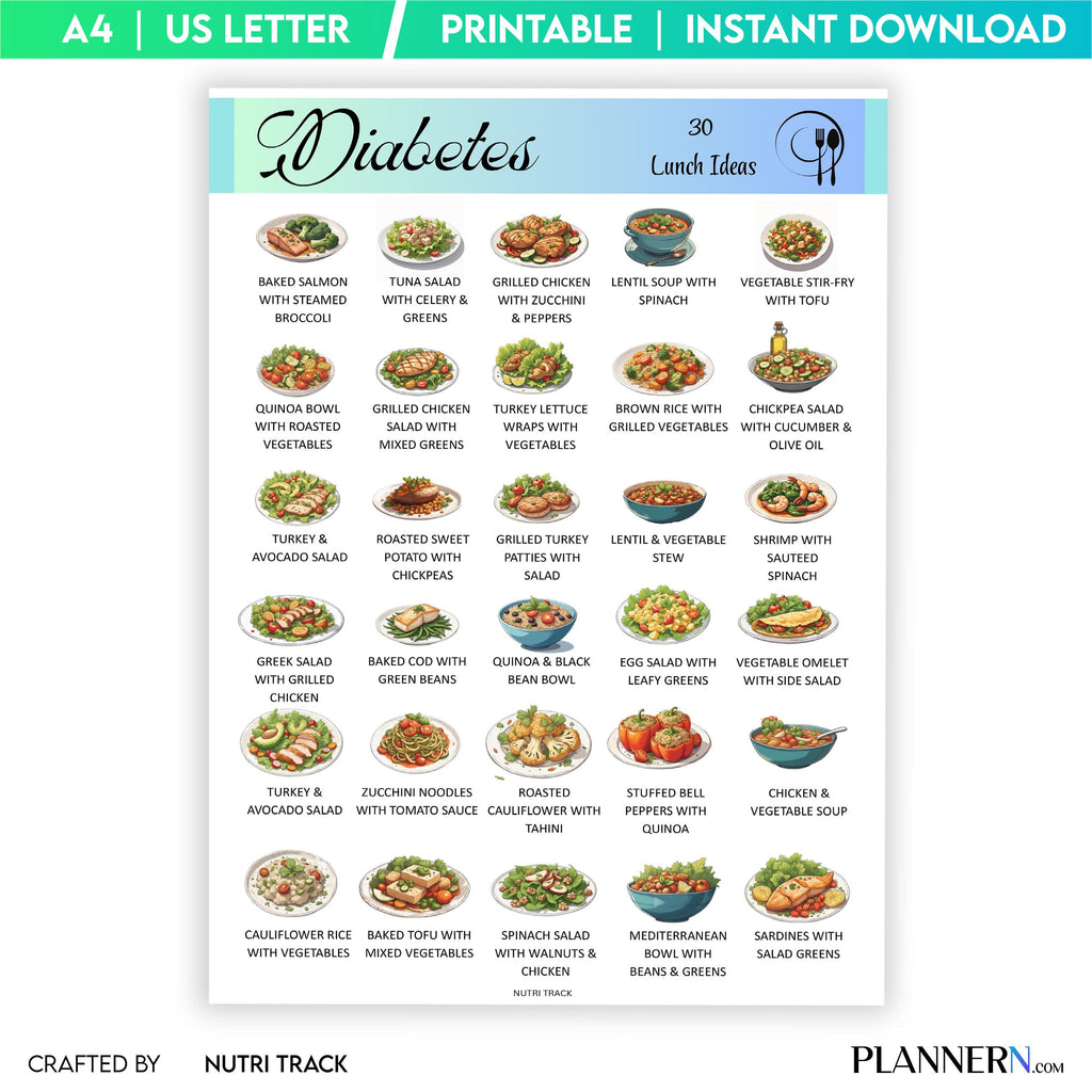 Blood Sugar Control — 30 Diabetes Friendly Lunch Ideas, Low Sugar Lunch Printable PDF, Blood Sugar Friendly... | Nutri Track printable
