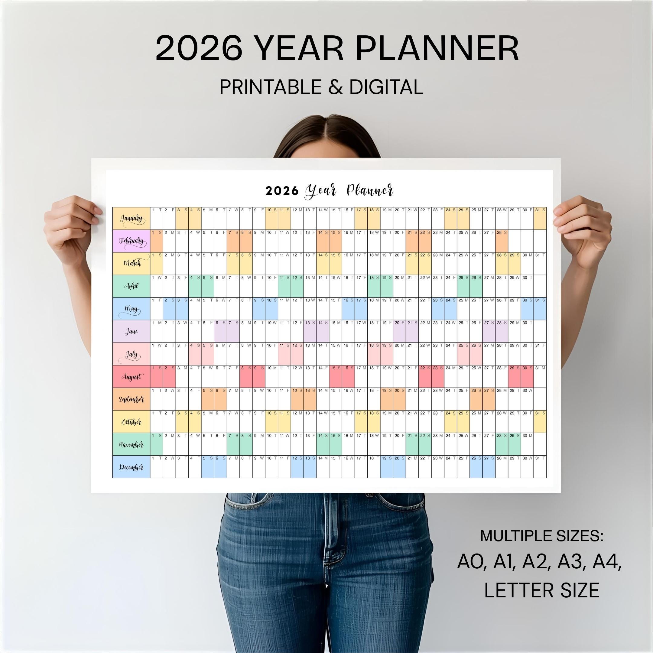 2026 Planner — 2026 PRINTABLE Wall Calendar, Dated Calendar, PDF, Different Sizes Available, Plan Your Day ... | Bloom Joyfully printable