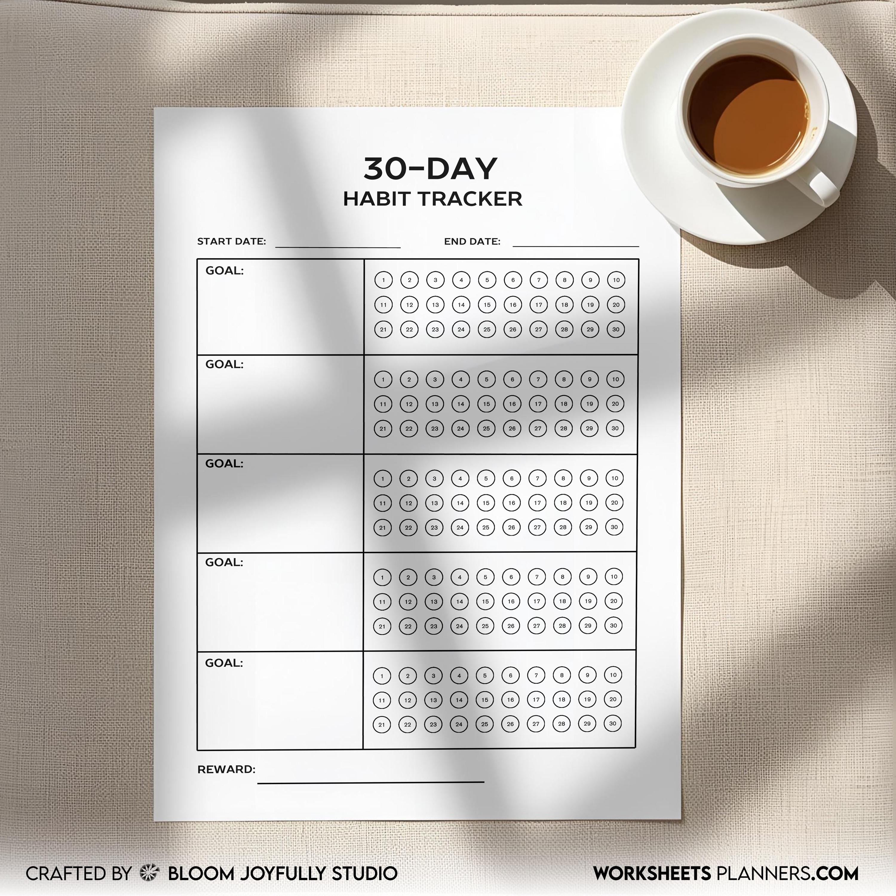 Daily Habits — 30 Day Challenge PRINTABLE, Habit Tracker, Goal Setting, Habit Challenge, A4/A5/Letter/Half,... | Bloom Joyfully printable
